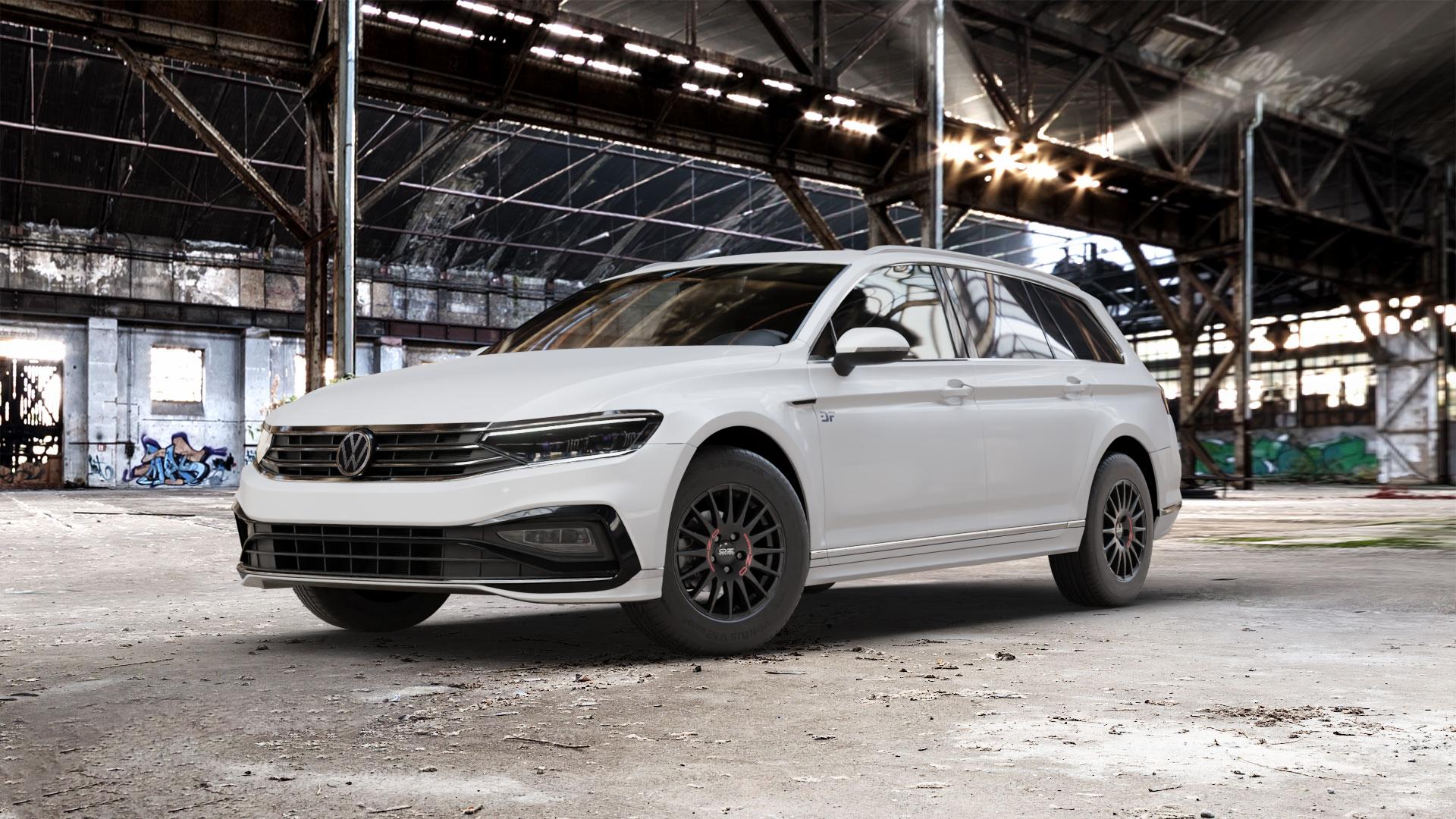 OZ RACING SUPERTURISMO GT MATT BLACK Felge mit Reifen schwarz schwarz matt in 15Zoll Winterfelge Alufelge auf weissem Volkswagen (VW) Passat 3C/B8 Variant Facelift ⬇️ mit 15mm Tieferlegung ⬇️ Old Industrial Hall_max_5300mm_2024 Frontansicht_1