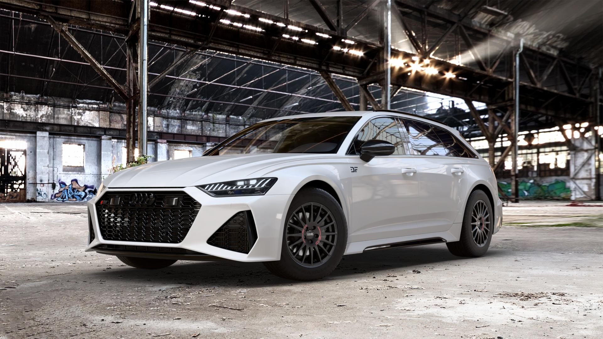 OZ RACING SUPERTURISMO GT MATT BLACK Felge mit Reifen schwarz schwarz matt in 17Zoll Winterfelge Alufelge auf weissem Audi A6 Typ F2/C8 (Avant) 4,0l RS6 TFSI quattro 441kW (600 PS) Mild-Hybrid Performance 463kW (630 ⬇️ mit 15mm Tieferlegung ⬇️ Old Industrial Hall_max_5300mm_2024 Frontansicht_1