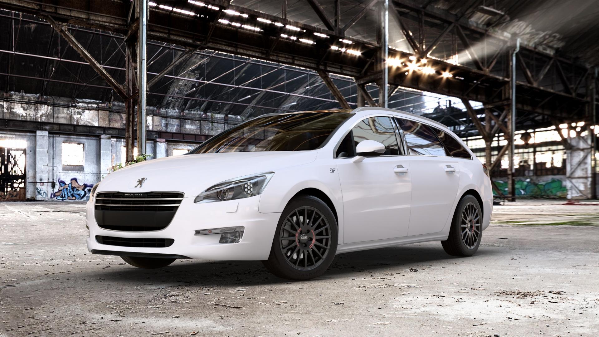 OZ RACING SUPERTURISMO GT MATT BLACK Felge mit Reifen schwarz schwarz matt in 17Zoll Winterfelge Alufelge auf weissem Peugeot 508 Typ 8 SW ⬇️ mit 15mm Tieferlegung ⬇️ Old Industrial Hall_max_5300mm_2024 Frontansicht_1