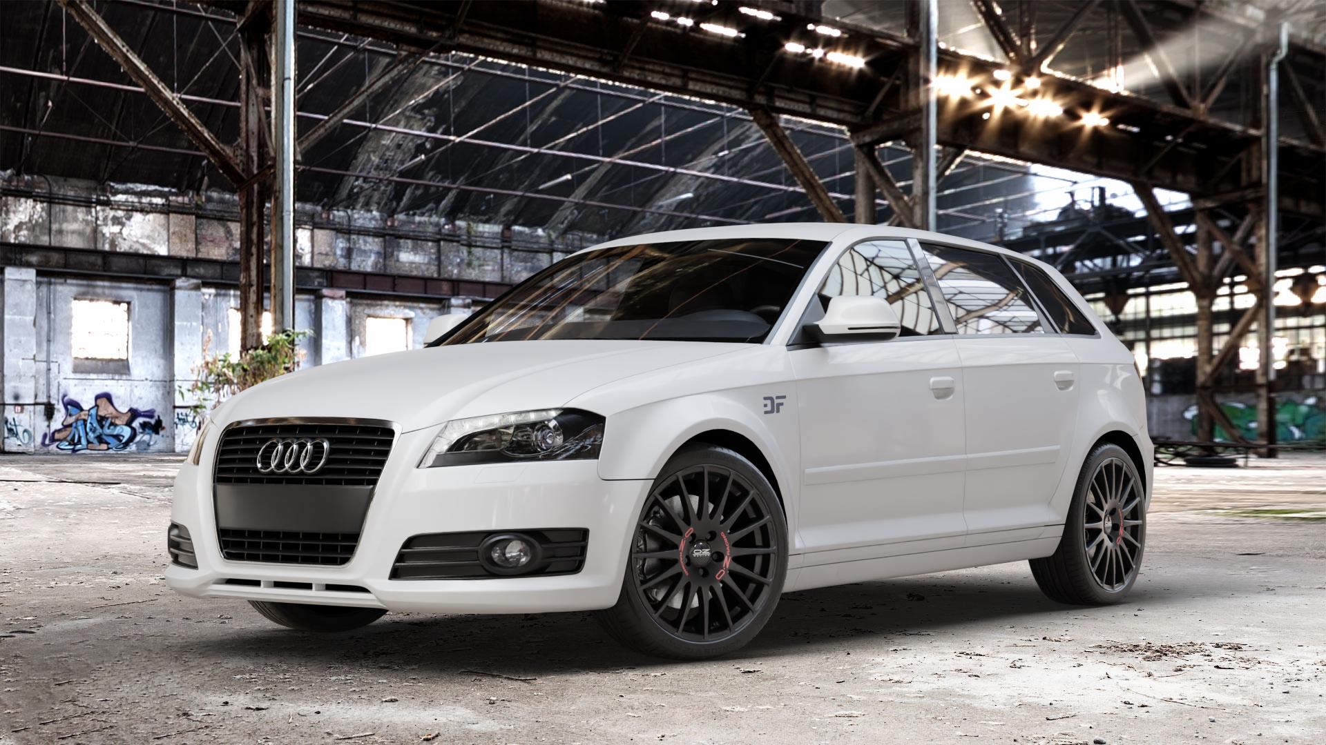OZ RACING SUPERTURISMO GT MATT BLACK Felge mit Reifen schwarz schwarz matt in 18Zoll Winterfelge Alufelge auf weissem Audi A3 Typ 8P (Sportback) 1,6l 75kW (102 PS) 2,0l FSI 110kW (150 1,9l TDI 77kW (105 103kW (140 TFSI 147kW (200 85kW (116 100kW (136 1,8l 118kW (160 125kW (170 1 ⬇️ mit 15mm Tieferlegung ⬇️ Old Industrial Hall_max_4400mm_2024 Frontansicht_1