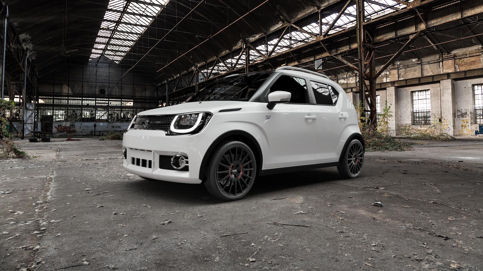 OZ RACING SUPERTURISMO GT MATT BLACK Felge mit Reifen schwarz schwarz matt in 18Zoll Winterfelge Alufelge auf weissem Suzuki Ignis III Typ MF ⬇️ mit 15mm Tieferlegung ⬇️ Old Industrial Hall_max5000mm_2022 Frontansicht_1