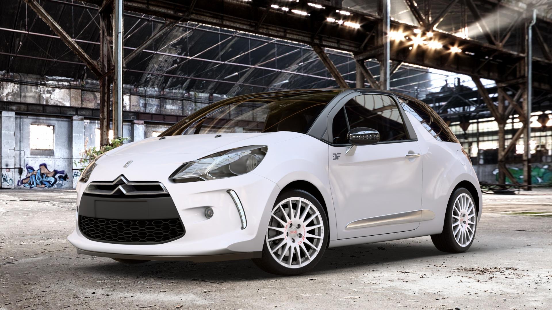 OZ RACING SUPERTURISMO WRC RACE WHITE + RED LETTERING Felge mit Reifen rot weiss weiß in 17Zoll Winterfelge Alufelge auf weissem Citroen DS3 DS Automobiles Typ S, S***** ⬇️ mit 15mm Tieferlegung ⬇️ Old Industrial Hall_max_4400mm_2024 Frontansicht_1