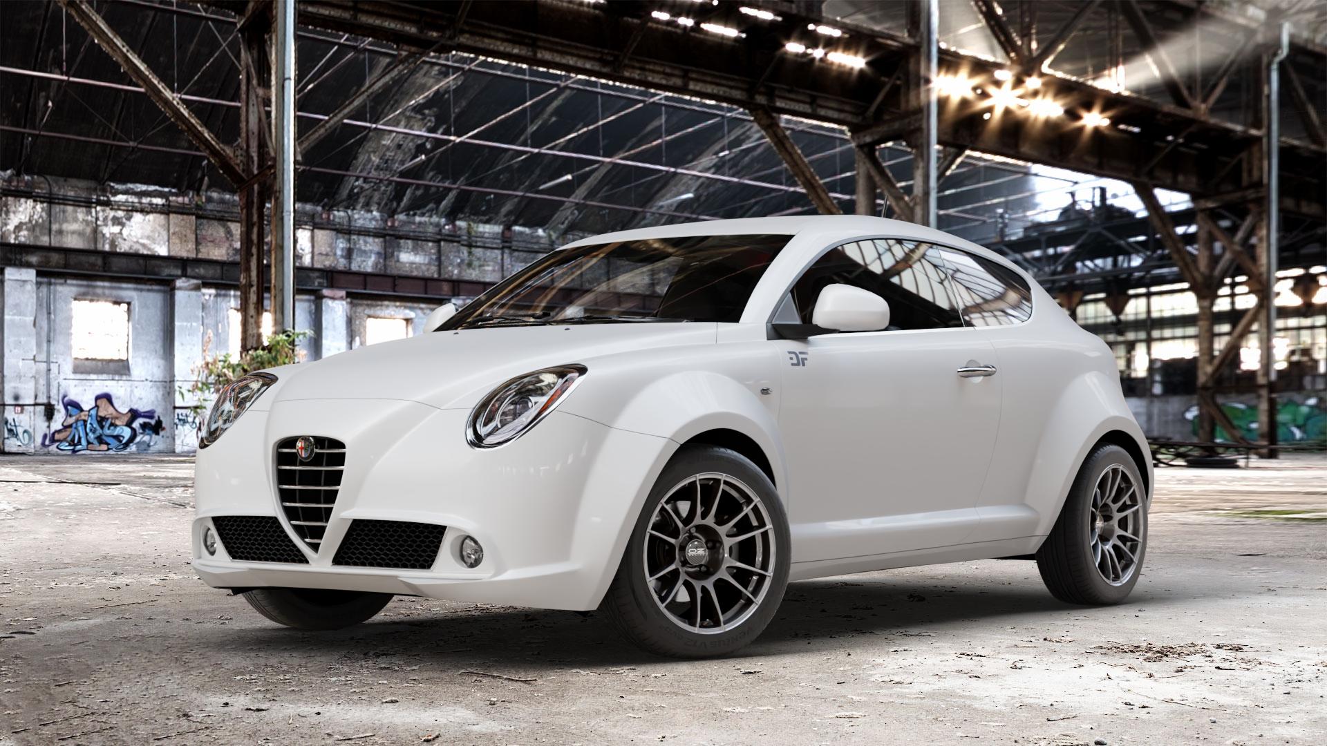 OZ RACING ULTRALEGGERA CRYSTAL TITANIUM Felge mit Reifen grau silber/grau in 16Zoll Winterfelge Alufelge auf weissem Alfa Romeo Mito Typ 955 ⬇️ mit 15mm Tieferlegung ⬇️ Old Industrial Hall_max_4400mm_2024 Frontansicht_1