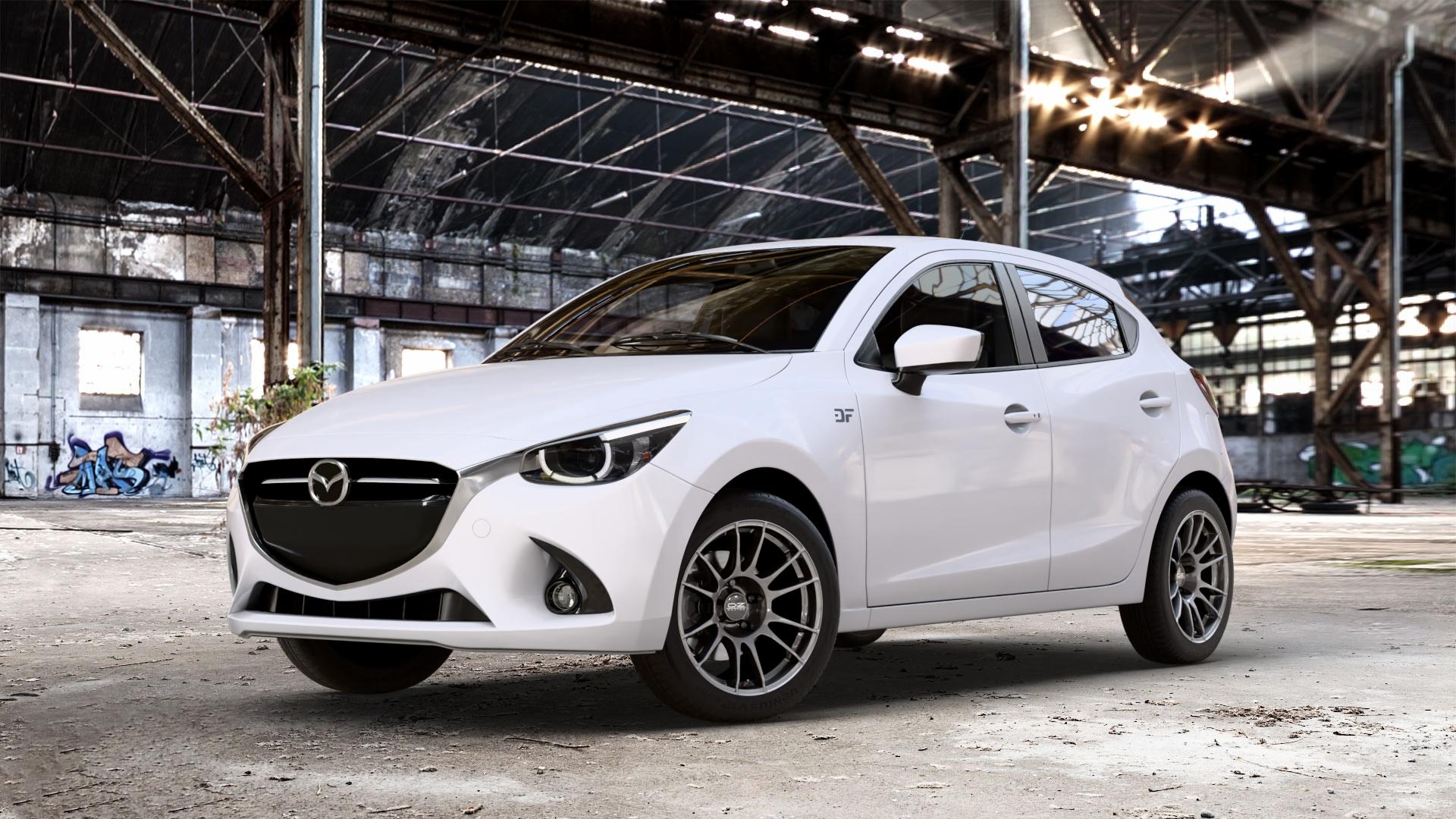OZ RACING ULTRALEGGERA CRYSTAL TITANIUM Felge mit Reifen grau silber/grau in 16Zoll Winterfelge Alufelge auf weissem Mazda 2 (15-) (DJ) 1,5l SKYACTIV-G 75 55kW (75 PS) 90 66kW (90 115 85kW (116 SKYACTIV-D 105 77kW (105 (20-) Facelift ⬇️ mit 15mm Tieferlegung ⬇️ Old Industrial Hall_max_4400mm_2024 Frontansicht_1