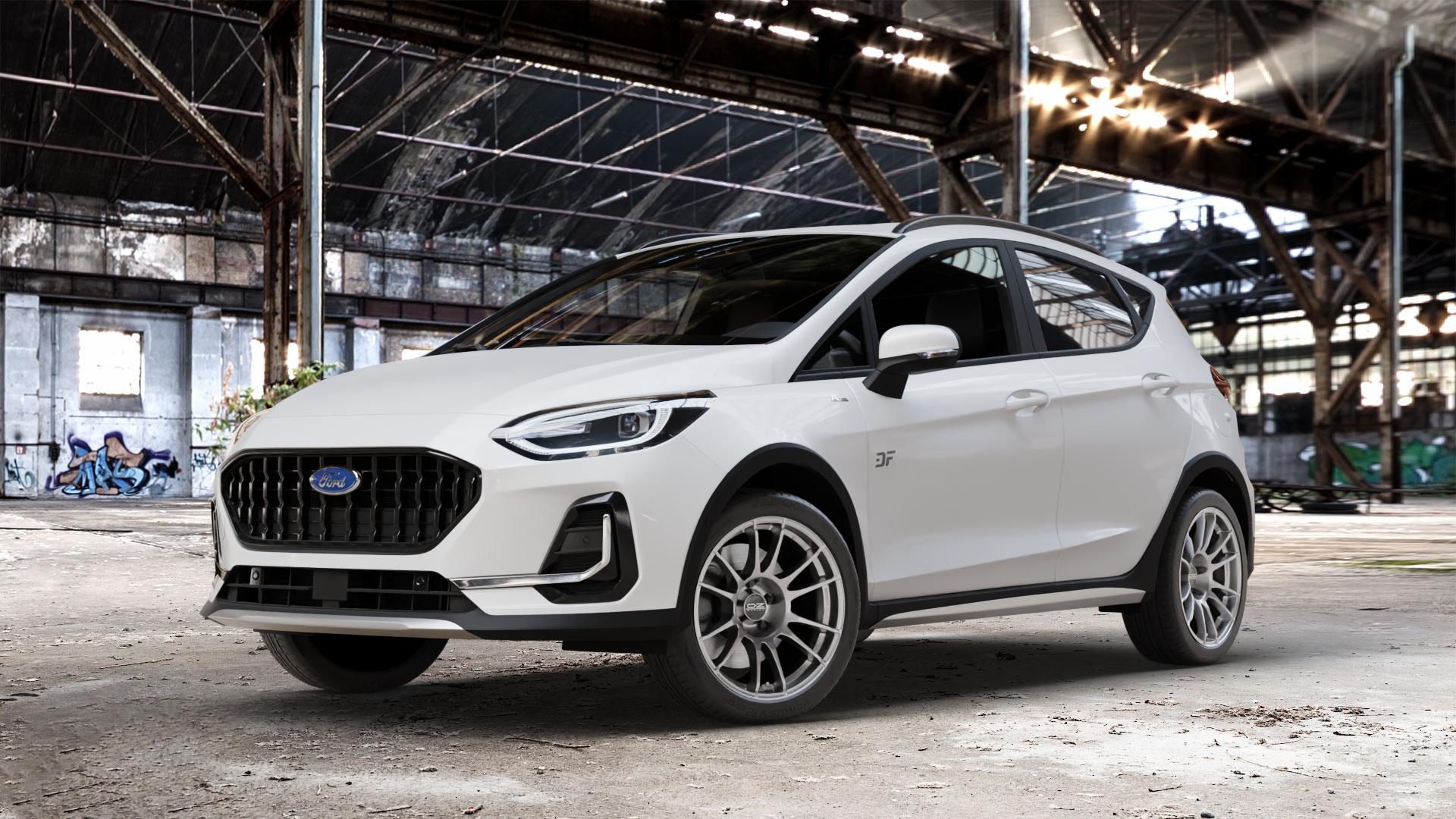 OZ RACING ULTRALEGGERA CRYSTAL TITANIUM Felge mit Reifen grau silber/grau in 17Zoll Winterfelge Alufelge auf weissem Ford Fiesta VII Typ JHH Active Facelift ⬇️ mit 15mm Tieferlegung ⬇️ Old Industrial Hall_max_4400mm_2024 Frontansicht_1