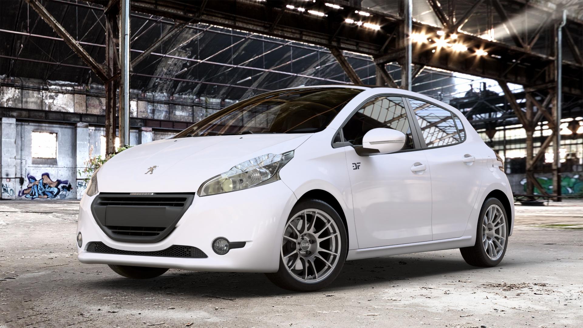 OZ RACING ULTRALEGGERA CRYSTAL TITANIUM Felge mit Reifen grau silber/grau in 17Zoll Winterfelge Alufelge auf weissem Peugeot 208 Typ C ⬇️ mit 15mm Tieferlegung ⬇️ Old Industrial Hall_max_4400mm_2024 Frontansicht_1