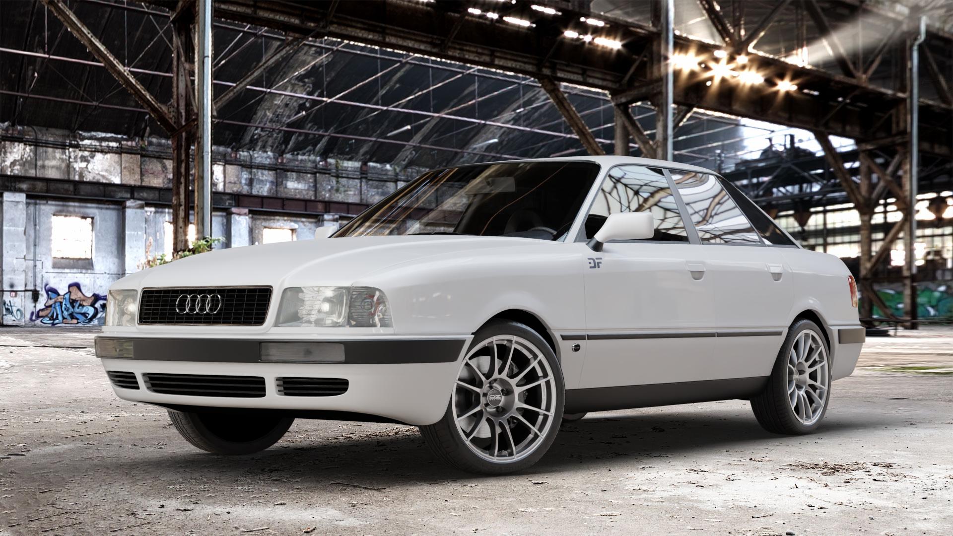 OZ RACING ULTRALEGGERA CRYSTAL TITANIUM Felge mit Reifen grau silber/grau in 18Zoll Winterfelge Alufelge auf weissem Audi 80 Typ 89 (Limousine) B4 80/90 ⬇️ mit 15mm Tieferlegung ⬇️ Old Industrial Hall_max_4400mm_2024 Frontansicht_1
