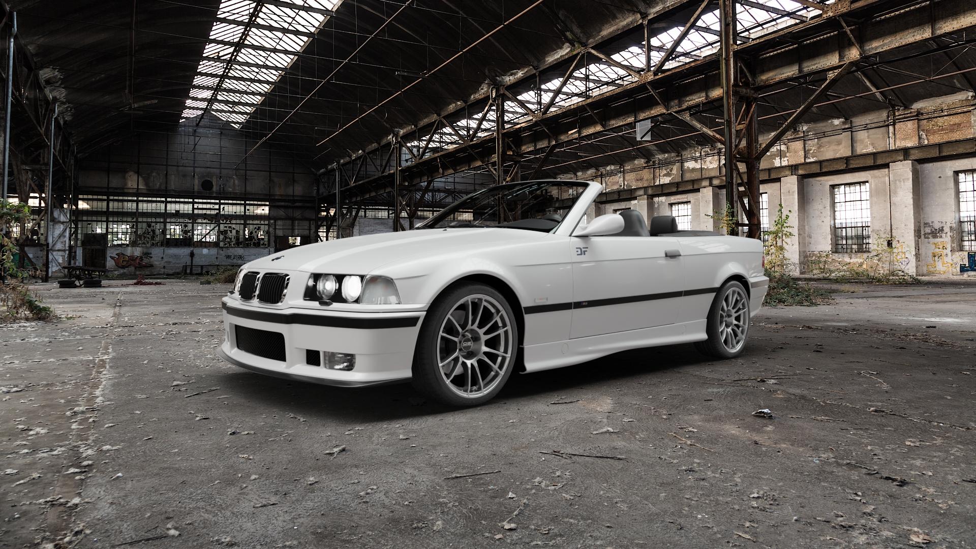 OZ RACING ULTRALEGGERA CRYSTAL TITANIUM Felge mit Reifen grau silber/grau in 18Zoll Winterfelge Alufelge auf weissem BMW M3 Typ E36 (Cabrio) ⬇️ mit 15mm Tieferlegung ⬇️ Old Industrial Hall_max5000mm_2022 Frontansicht_1