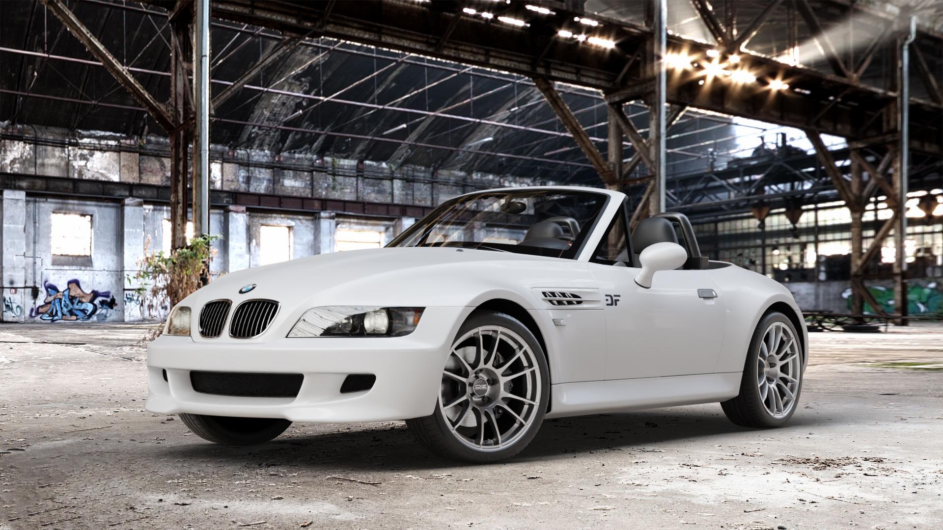 OZ RACING ULTRALEGGERA CRYSTAL TITANIUM Felge mit Reifen grau silber/grau in 18Zoll Winterfelge Alufelge auf weissem BMW Z3 Roadster Typ E36/7(S) (R/C) ⬇️ mit 15mm Tieferlegung ⬇️ Old Industrial Hall_max_4400mm_2024 Frontansicht_1