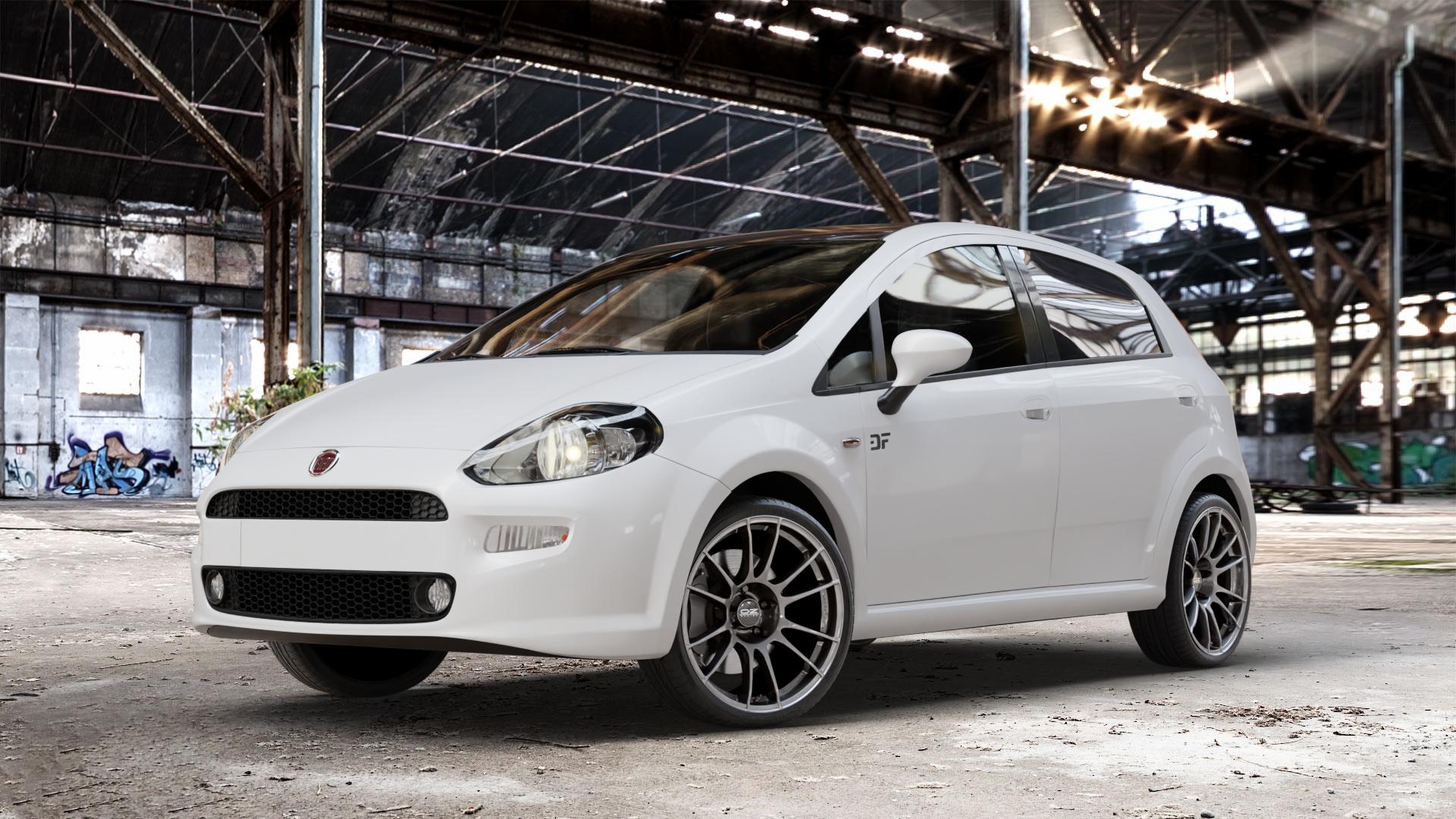 OZ RACING ULTRALEGGERA CRYSTAL TITANIUM Felge mit Reifen grau silber/grau in 18Zoll Winterfelge Alufelge auf weissem Fiat Punto / Grande Typ 199 (12->) ⬇️ mit 15mm Tieferlegung ⬇️ Old Industrial Hall_max_4400mm_2024 Frontansicht_1