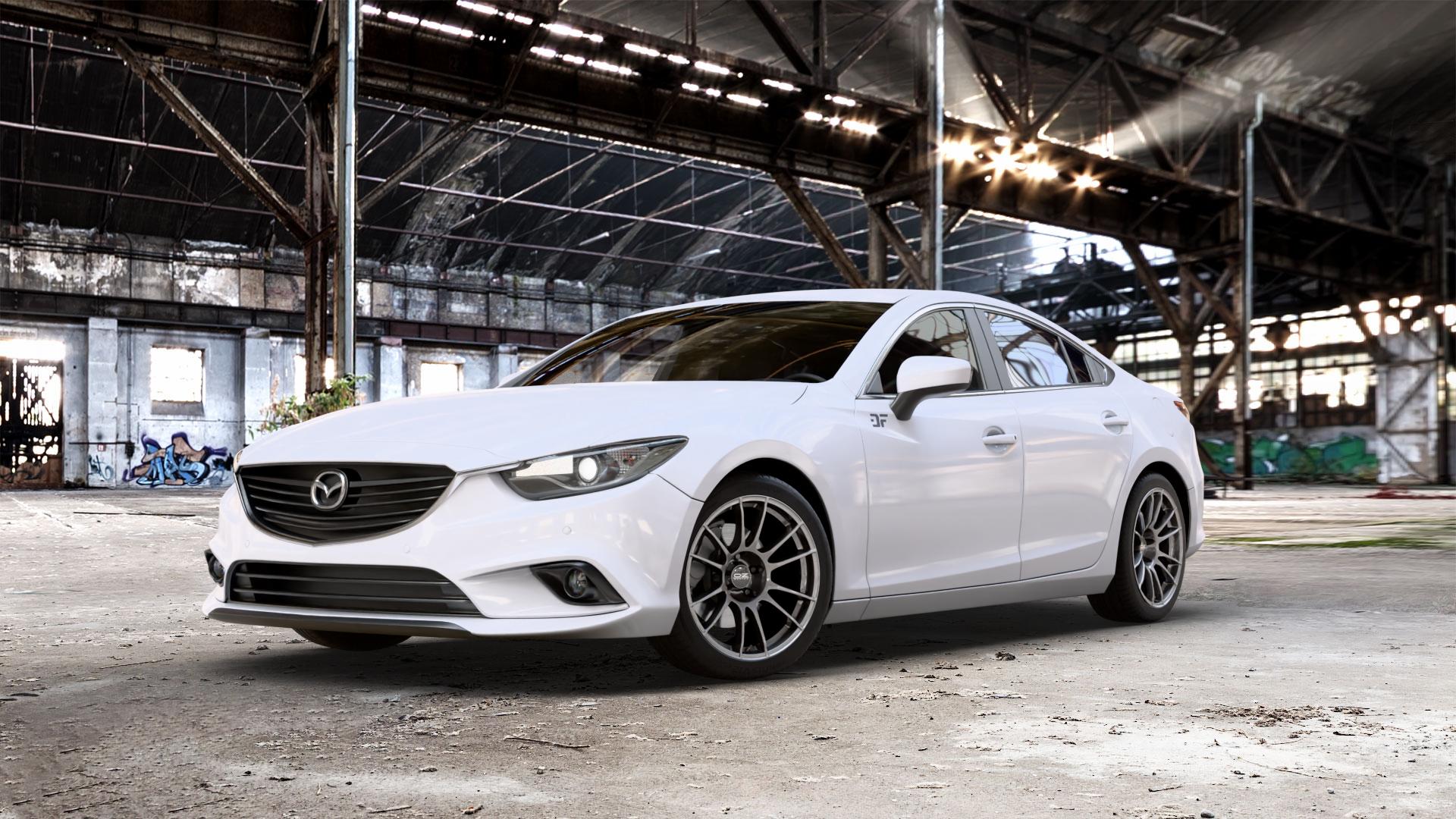 OZ RACING ULTRALEGGERA CRYSTAL TITANIUM Felge mit Reifen grau silber/grau in 18Zoll Winterfelge Alufelge auf weissem Mazda 6 III (12-15) Limousine (GJ/GH) (15-18) (GH) Facelift (GJ) ⬇️ mit 15mm Tieferlegung ⬇️ Old Industrial Hall_max_5300mm_2024 Frontansicht_1