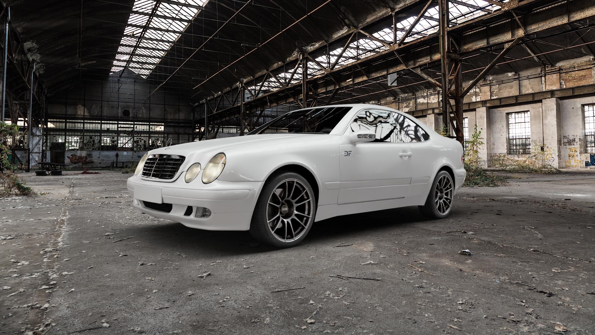 OZ RACING ULTRALEGGERA CRYSTAL TITANIUM Felge mit Reifen grau silber/grau in 18Zoll Winterfelge Alufelge auf weissem Mercedes CLK Typ C208 Coupe ⬇️ mit 15mm Tieferlegung ⬇️ Old Industrial Hall_max5000mm_2022 Frontansicht_1