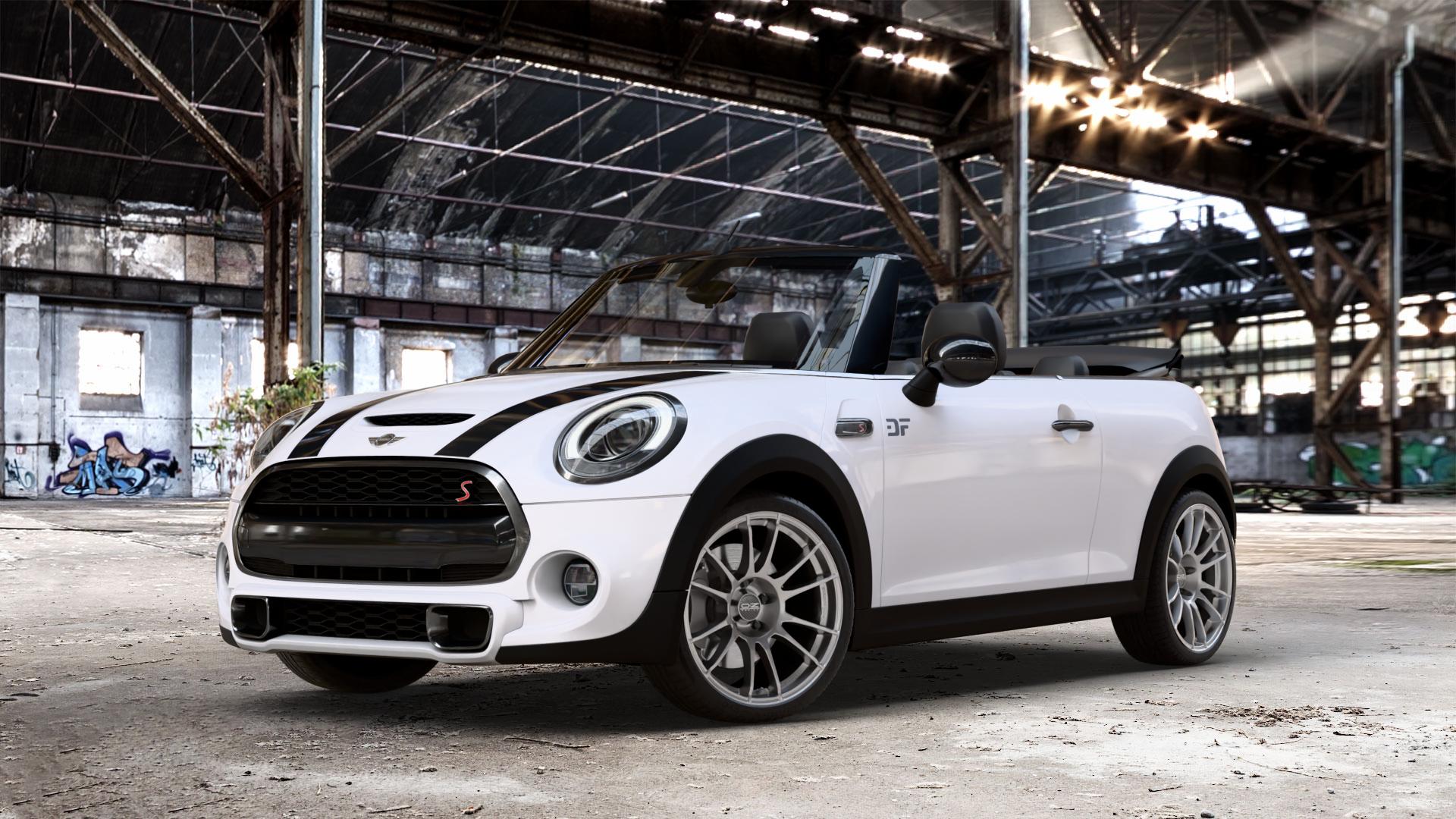 OZ RACING ULTRALEGGERA CRYSTAL TITANIUM Felge mit Reifen grau silber/grau in 18Zoll Winterfelge Alufelge auf weissem Mini F57 Typ UKL-L (Cabriolet) 2,0l Cooper S 141kW (192 PS) SD 125kW (170 JCW 170kW (231 FMCA 155kW (211 120kW (163 Facelift ⬇️ mit 15mm Tieferlegung ⬇️ Old Industrial Hall_max_4400mm_2024 Frontansicht_1