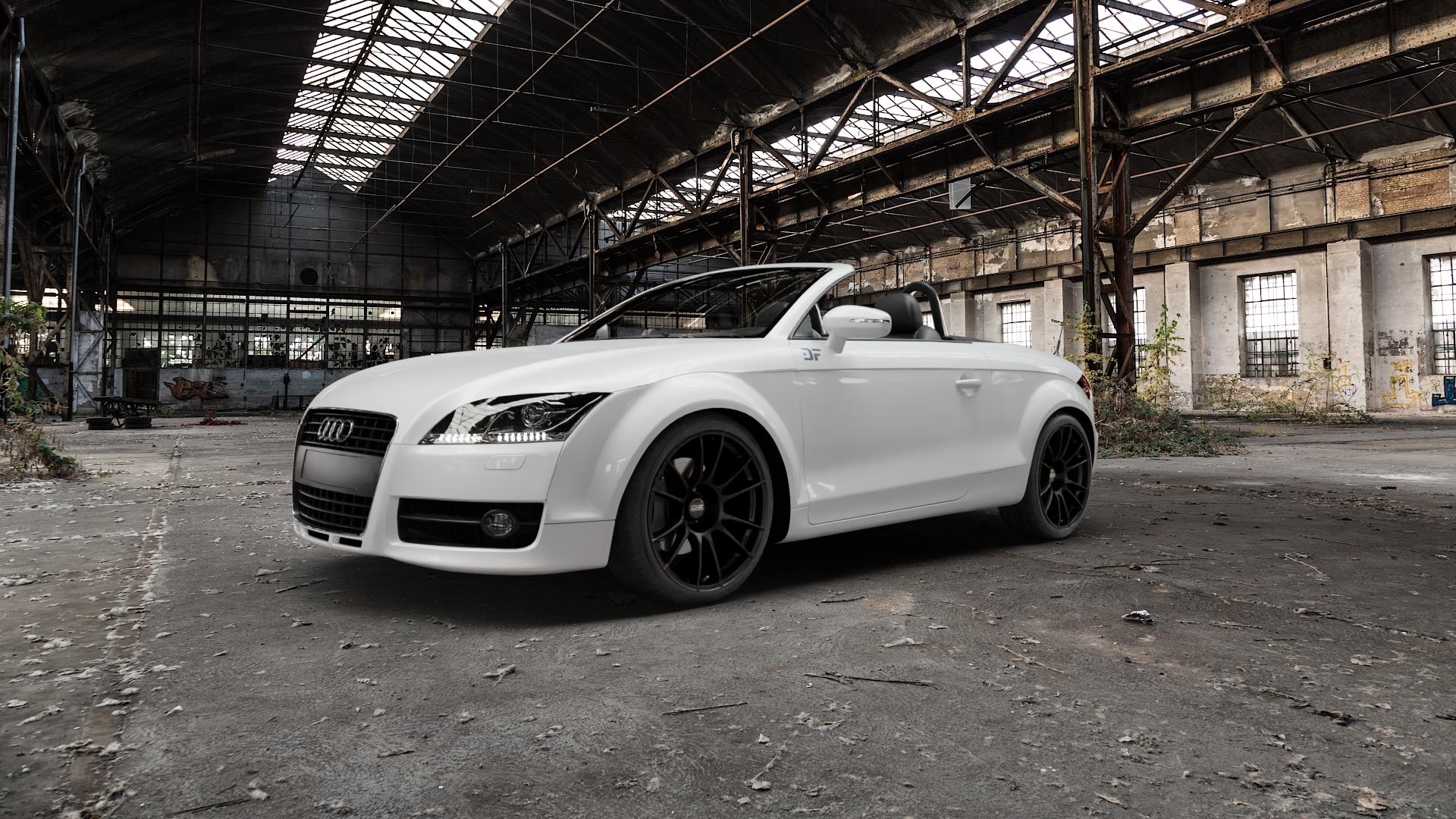 OZ RACING ULTRALEGGERA HLT MATT BLACK Felge mit Reifen schwarz schwarz matt in 19Zoll Winterfelge Alufelge auf weissem Audi TT II Typ 8J (Roadster) ⬇️ mit 15mm Tieferlegung ⬇️ Old Industrial Hall_max5000mm_2022 Frontansicht_1