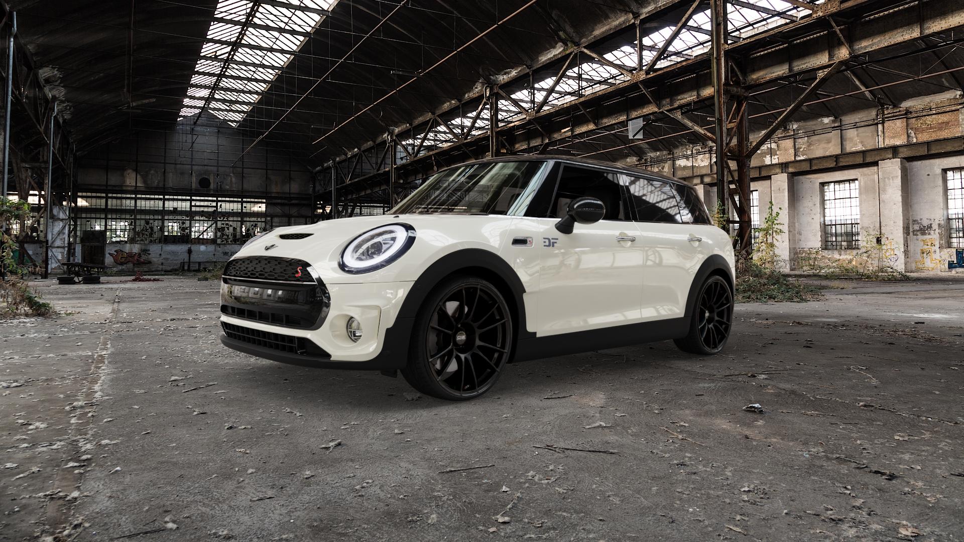 OZ RACING ULTRALEGGERA HLT MATT BLACK Felge mit Reifen schwarz schwarz matt in 20Zoll Winterfelge Alufelge auf weissem Mini F54 Typ FMK (Clubman) Facelift ⬇️ mit 15mm Tieferlegung ⬇️ Old Industrial Hall_max5000mm_2022 Frontansicht_1
