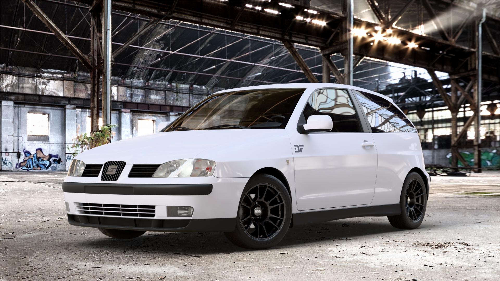 OZ RACING ULTRALEGGERA MATT BLACK Felge mit Reifen schwarz schwarz matt in 15Zoll Winterfelge Alufelge auf weissem Seat Ibiza II Typ 6K Facelift ⬇️ mit 15mm Tieferlegung ⬇️ Old Industrial Hall_max_4400mm_2024 Frontansicht_1