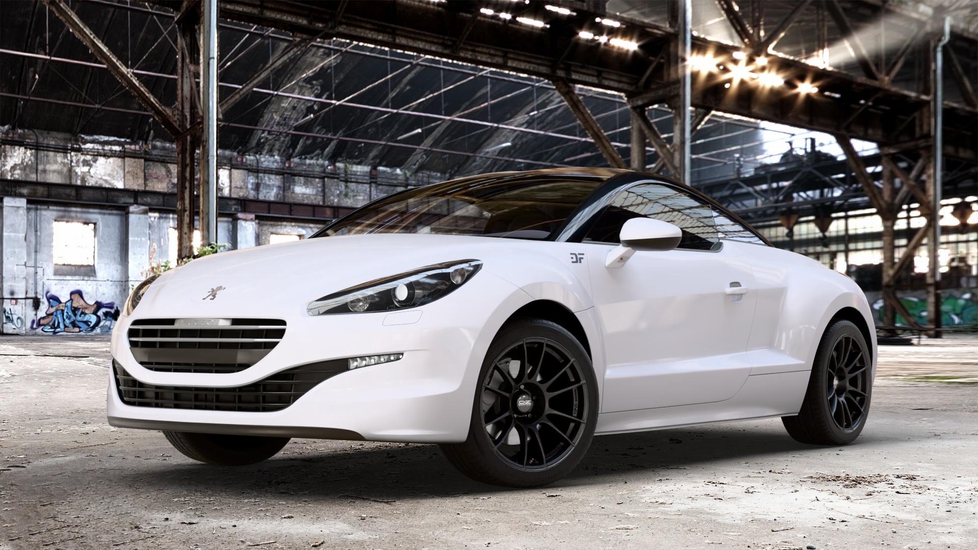 OZ RACING ULTRALEGGERA MATT BLACK Felge mit Reifen schwarz schwarz matt in 18Zoll Winterfelge Alufelge auf weissem Peugeot RCZ Facelift ⬇️ mit 15mm Tieferlegung ⬇️ Old Industrial Hall_max_4400mm_2024 Frontansicht_1