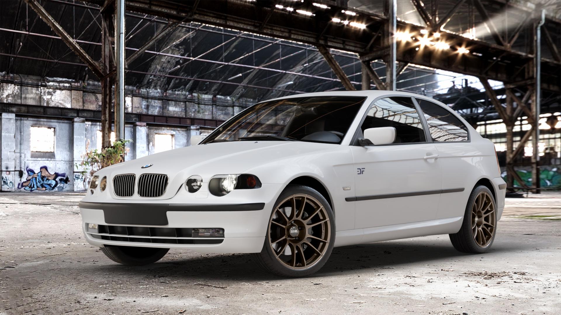 OZ RACING ULTRALEGGERA MATT BRONZE Felge mit Reifen in 18Zoll Winterfelge Alufelge auf weissem BMW 316ti Typ E46 (Compact) 318ti 325ti 318td 320td 3er Compact (346K) ⬇️ mit 15mm Tieferlegung ⬇️ Old Industrial Hall_max_4400mm_2024 Frontansicht_1