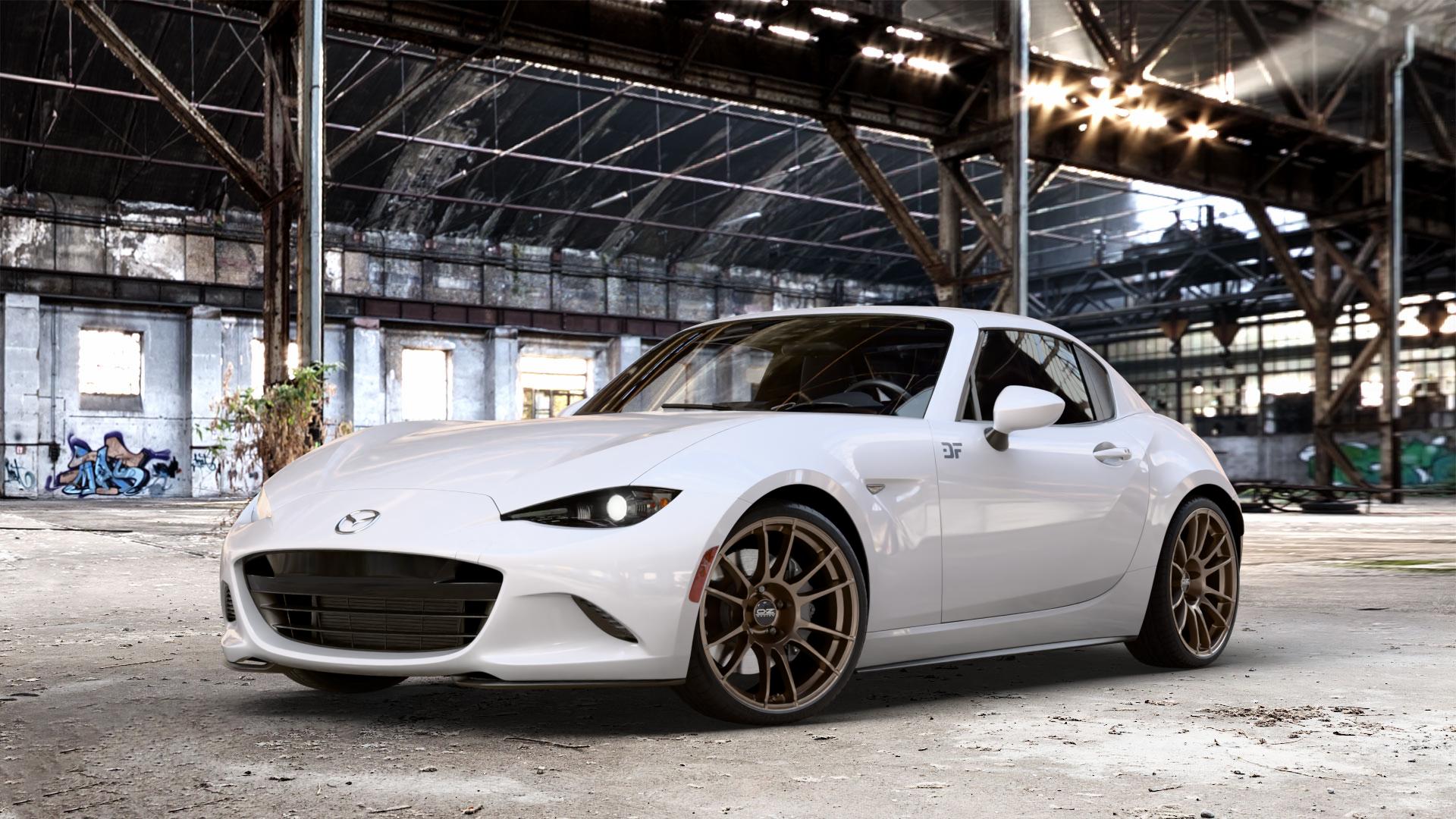 OZ RACING ULTRALEGGERA MATT BRONZE Felge mit Reifen in 18Zoll Winterfelge Alufelge auf weissem Mazda MX-5 IV RF (ND) ⬇️ mit 15mm Tieferlegung ⬇️ Old Industrial Hall_max_4400mm_2024 Frontansicht_1