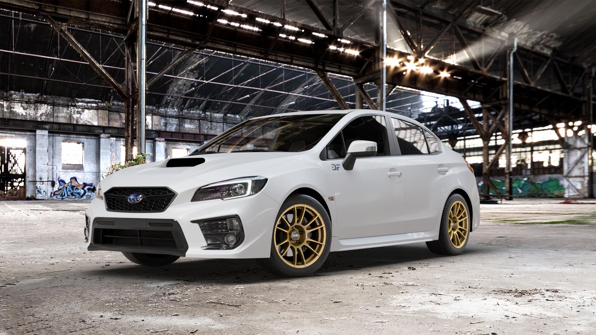 OZ RACING ULTRALEGGERA RACE GOLD Felge mit Reifen in 17Zoll Winterfelge Alufelge auf weissem Subaru WRX Typ V1 Model 2018 ⬇️ mit 15mm Tieferlegung ⬇️ Old Industrial Hall_max_5300mm_2024 Frontansicht_1