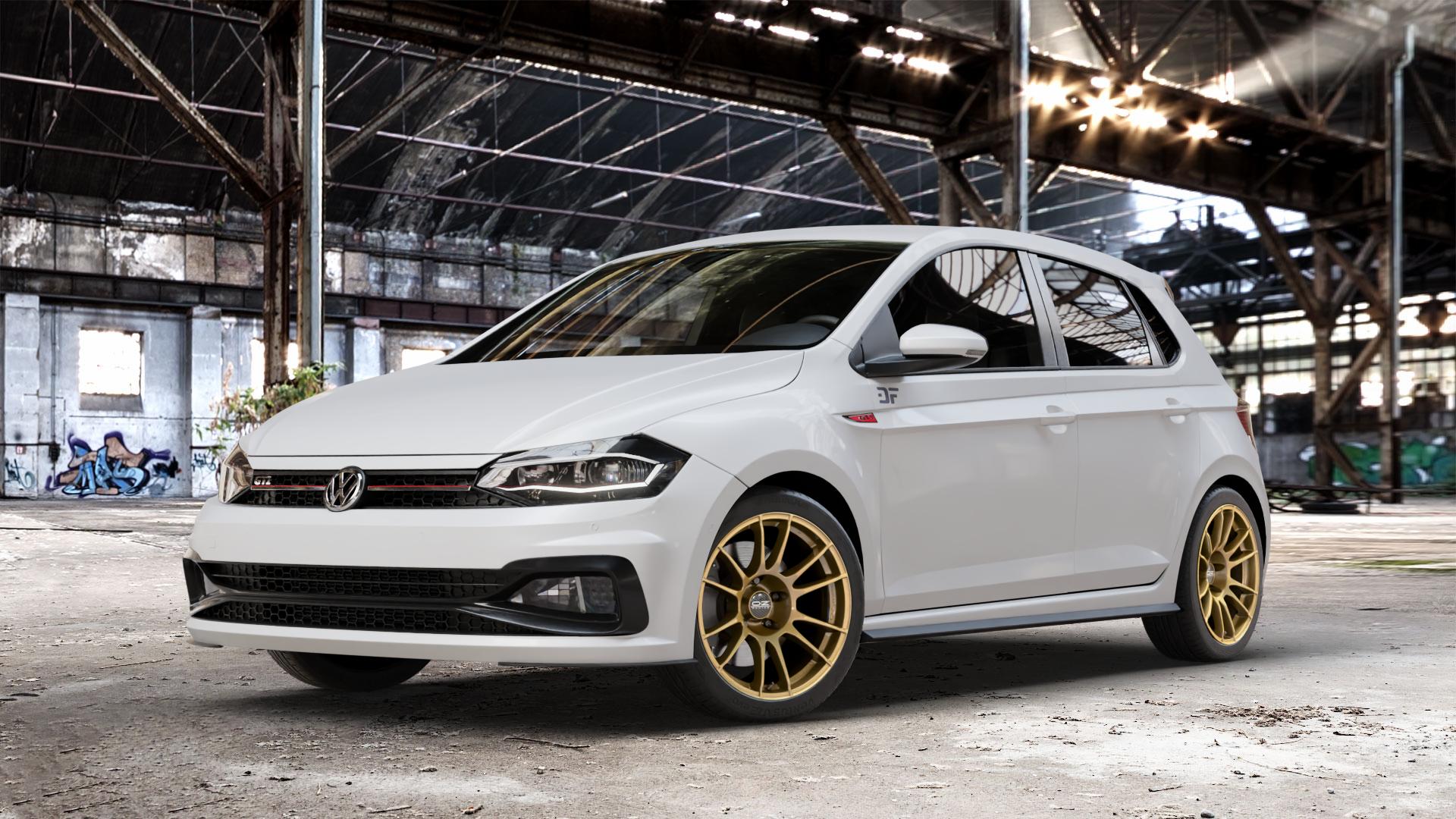 OZ RACING ULTRALEGGERA RACE GOLD Felge mit Reifen in 17Zoll Winterfelge Alufelge auf weissem Volkswagen (VW) Polo VI Typ AW 2,0l GTI 147kW (200 PS) ⬇️ mit 15mm Tieferlegung ⬇️ Old Industrial Hall_max_4400mm_2024 Frontansicht_1