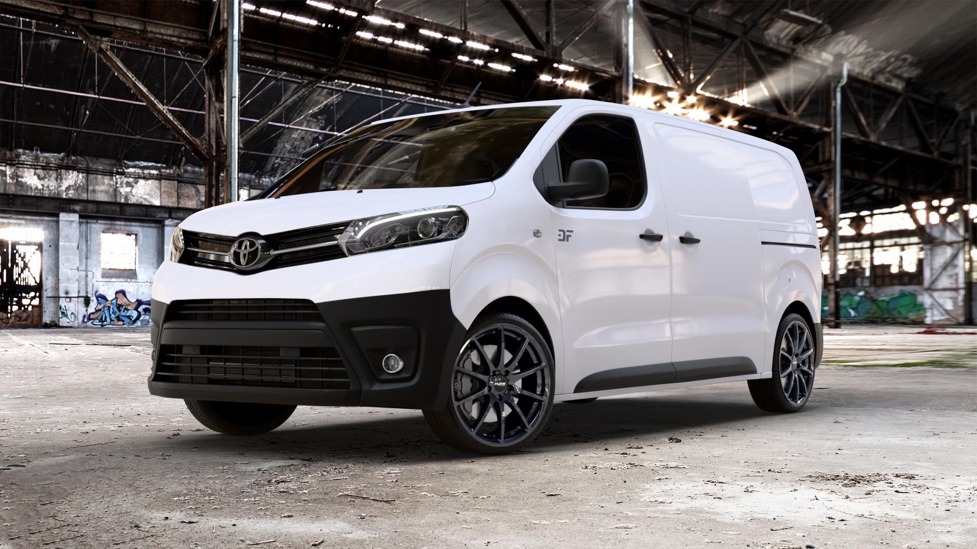 Platin Wheels P 113 black painted Felge mit Reifen schwarz in 20Zoll Winterfelge Alufelge auf weissem Toyota Proace II Typ V ⬇️ mit 15mm Tieferlegung ⬇️ Old Industrial Hall_max_5300mm_2024 Frontansicht_1