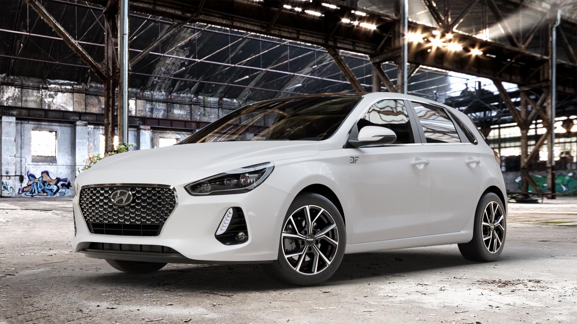 Platin Wheels P 115 black polished Felge mit Reifen silber schwarz in 16Zoll Alufelge auf weissem Hyundai i30 Typ PDE 1,0l T-GDI 88kW (120 PS) 1,4l MPI 73kW (99 103kW (140 1,6l CRDi 70kW (95 81kW (110 100kW (136 85kW (116 ⬇️ mit 15mm Tieferlegung ⬇️ Old Industrial Hall_max_4400mm_2024 Frontansicht_1