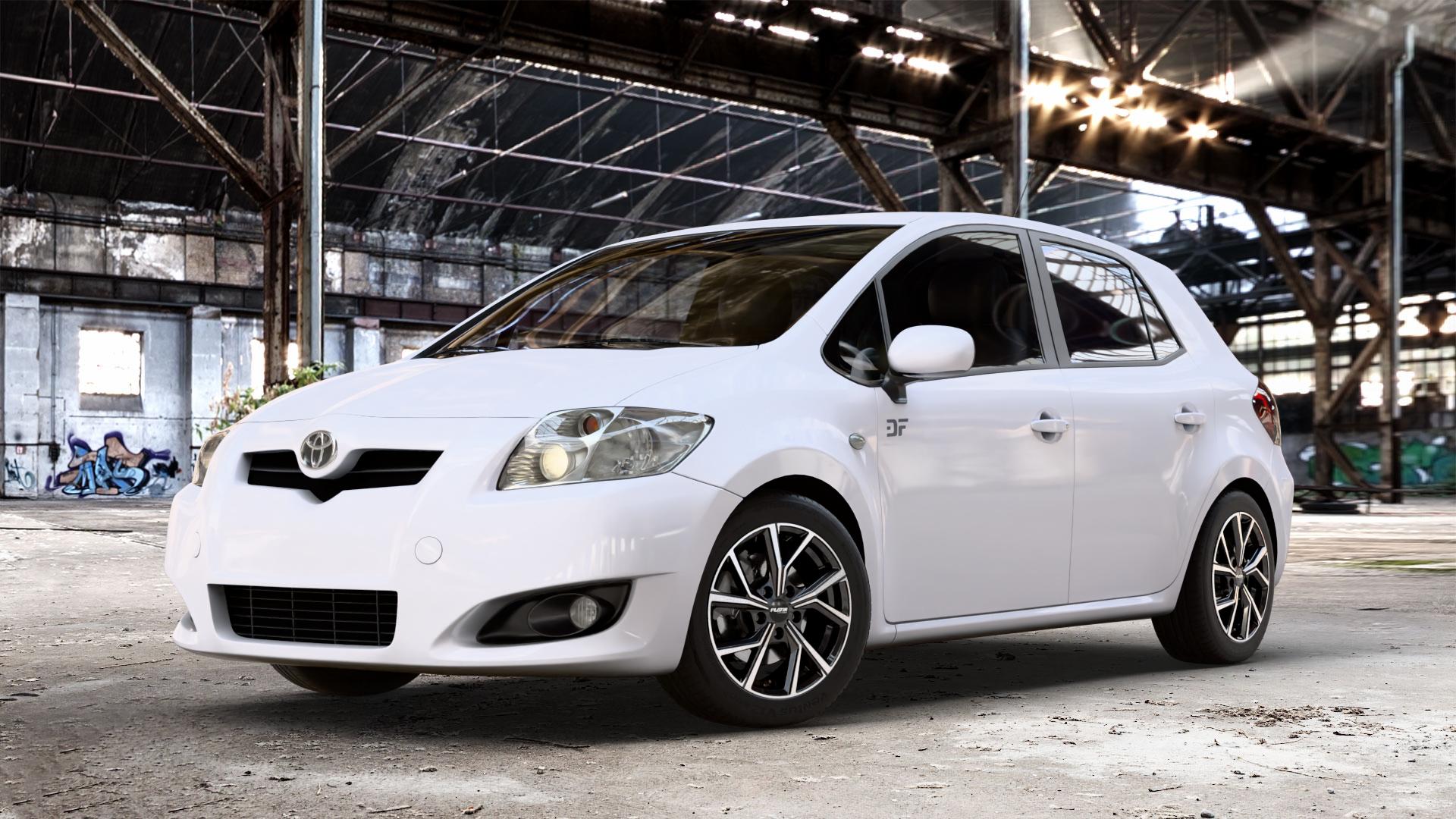 Platin Wheels P 115 black polished Felge mit Reifen silber schwarz in 16Zoll Alufelge auf weissem Toyota Auris (07-12) 1,6l Dual VVT-i 91kW (124 PS) 1,4l D-4D 66kW (90 71kW (97 1,3l 74kW (101 73kW (99 Vavematic 97kW (132 1,8l 108kW (147 VVT-i-Hybrid ⬇️ mit 15mm Tieferlegung ⬇️ Old Industrial Hall_max_4400mm_2024 Frontansicht_1