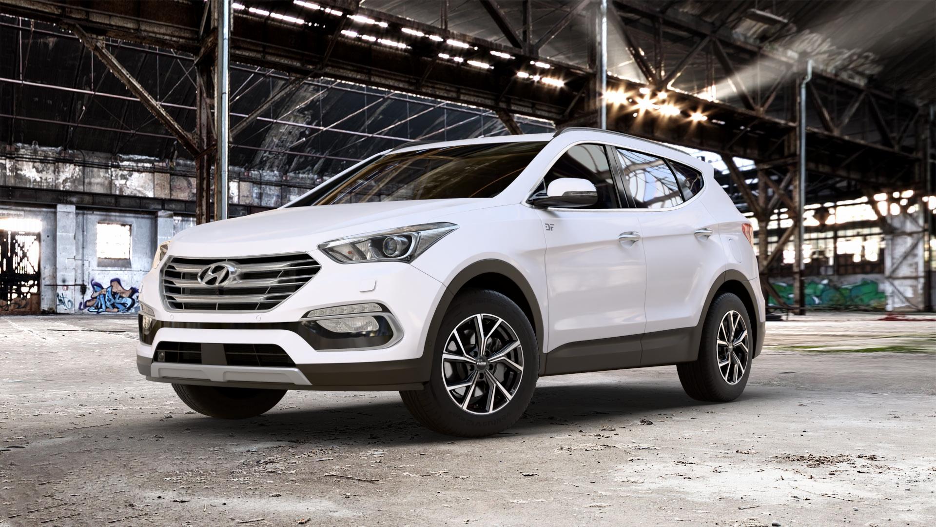 Platin Wheels P 115 black polished Felge mit Reifen silber schwarz in 17Zoll Alufelge auf weissem Hyundai Santa Fé III Typ DM Facelift ⬇️ mit 15mm Tieferlegung ⬇️ Old Industrial Hall_max_5300mm_2024 Frontansicht_1