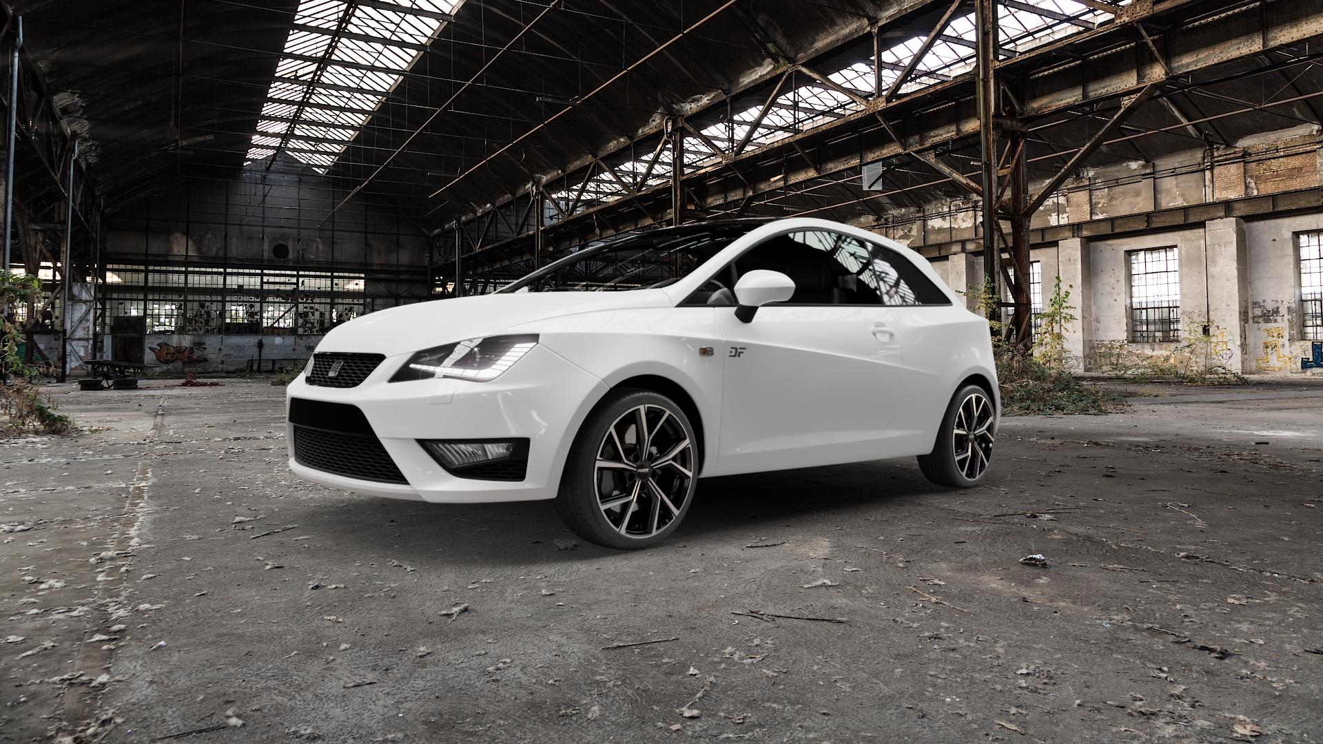 Platin Wheels P 115 black polished Felge mit Reifen silber schwarz in 17Zoll Alufelge auf weissem Seat Ibiza IV Typ 6J SC Facelift ⬇️ mit 15mm Tieferlegung ⬇️ Old Industrial Hall_max5000mm_2022 Frontansicht_1