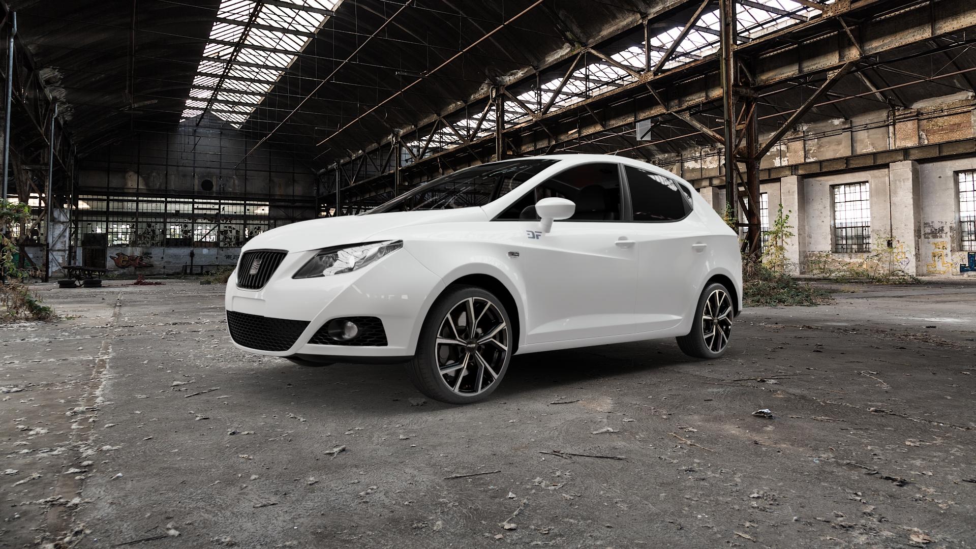 Platin Wheels P 115 black polished Felge mit Reifen silber schwarz in 17Zoll Alufelge auf weissem Seat Ibiza IV Typ 6J ST Facelift ⬇️ mit 15mm Tieferlegung ⬇️ Old Industrial Hall_max5000mm_2022 Frontansicht_1