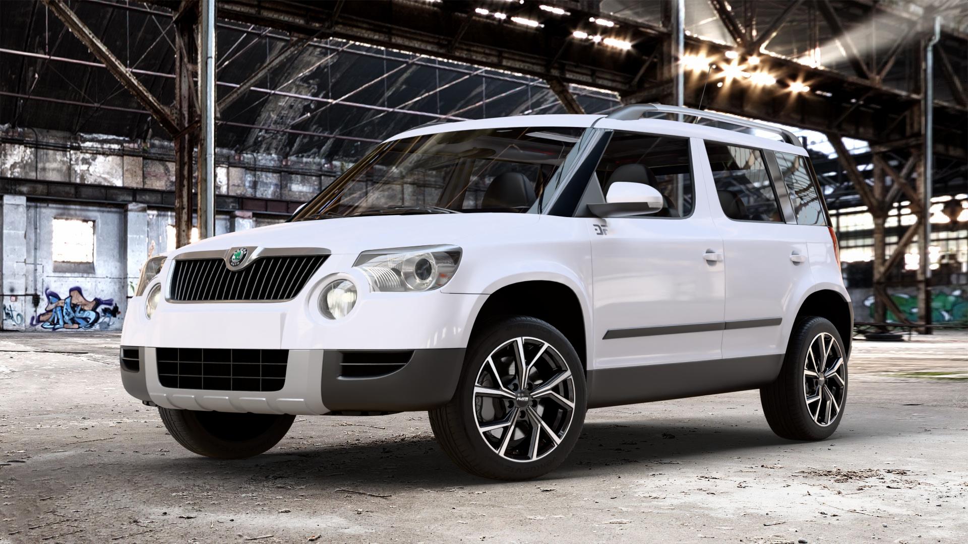 Platin Wheels P 115 black polished Felge mit Reifen silber schwarz in 17Zoll Alufelge auf weissem Skoda Yeti 1,2l TSI 77kW (105 PS) 1,4l 90kW (122 1,8l 118kW 4WD (160 2,0l TDI 81kW (110 103kW (140 125kW (170 112kW (152 1,6l 110kW (150 ⬇️ mit 15mm Tieferlegung ⬇️ Old Industrial Hall_max_4400mm_2024 Frontansicht_1