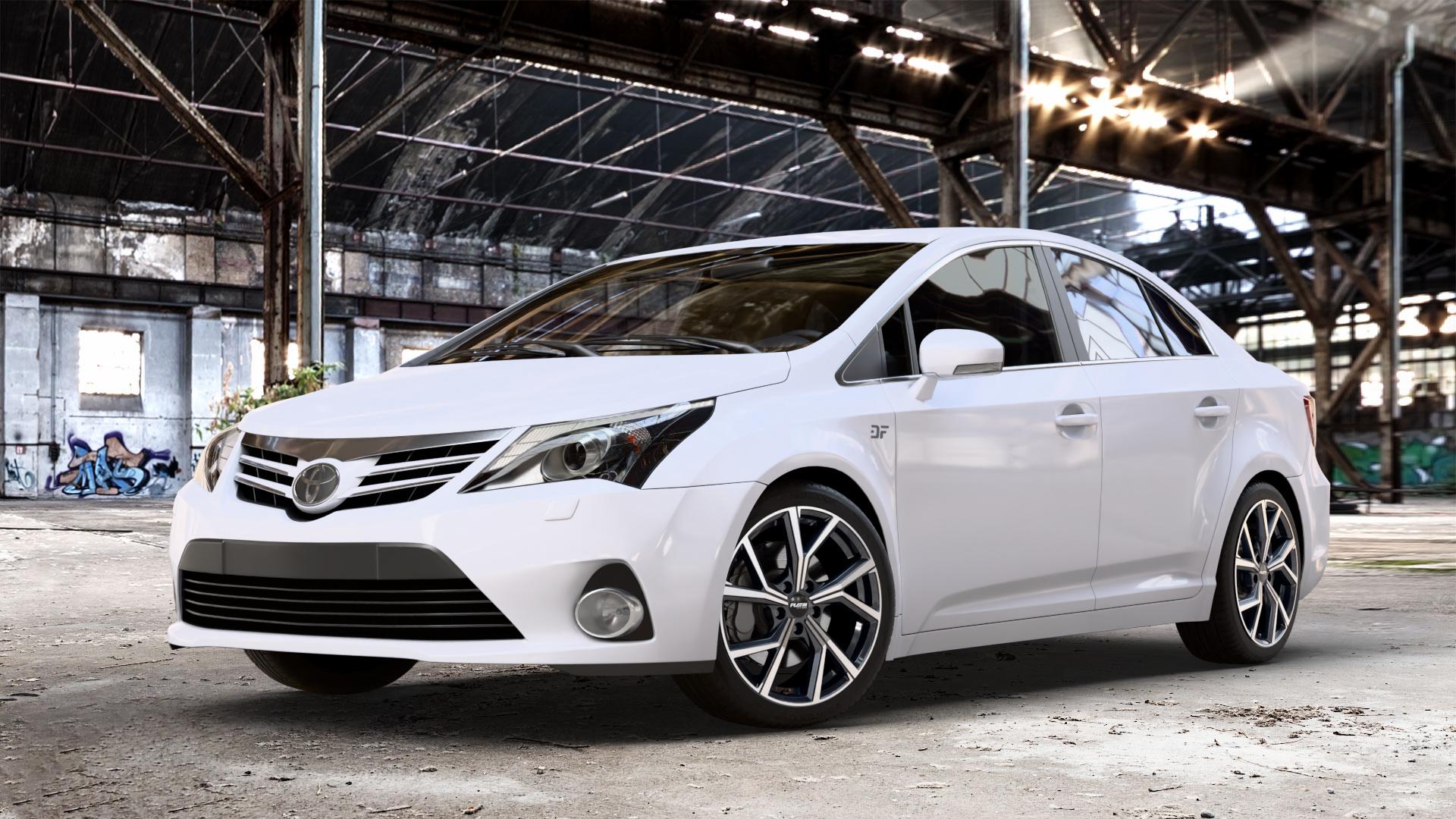 Platin Wheels P 115 black polished Felge mit Reifen silber schwarz in 18Zoll Alufelge auf weissem Toyota Avensis Limousine Typ T27 Facelift 12-> ⬇️ mit 15mm Tieferlegung ⬇️ Old Industrial Hall_max_4400mm_2024 Frontansicht_1