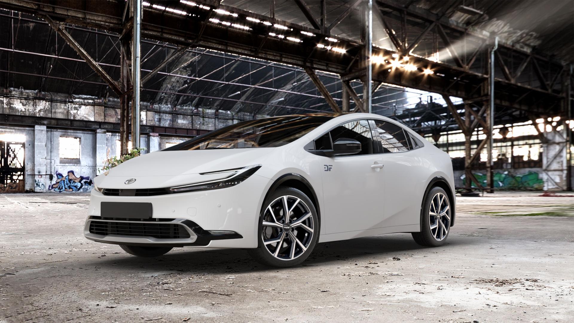 Platin Wheels P 115 black polished Felge mit Reifen silber schwarz in 18Zoll Alufelge auf weissem Toyota Prius V Typ XW6(M) ⬇️ mit 15mm Tieferlegung ⬇️ Old Industrial Hall_max_5300mm_2024 Frontansicht_1