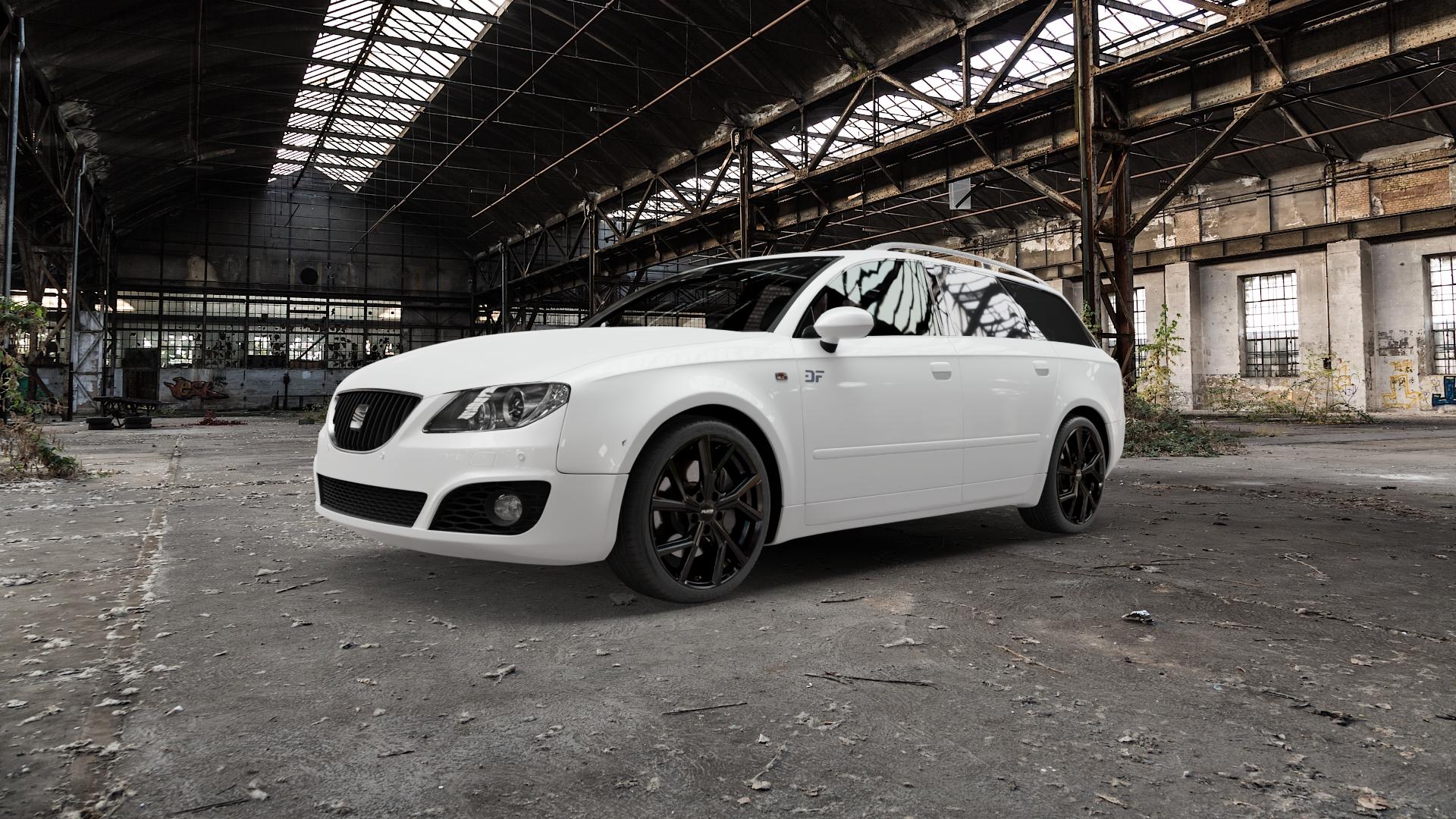 Platin Wheels P 115 black shiny Felge mit Reifen schwarz in 18Zoll Winterfelge Alufelge auf weissem Seat Exeo ST ⬇️ mit 15mm Tieferlegung ⬇️ Old Industrial Hall_max5000mm_2022 Frontansicht_1