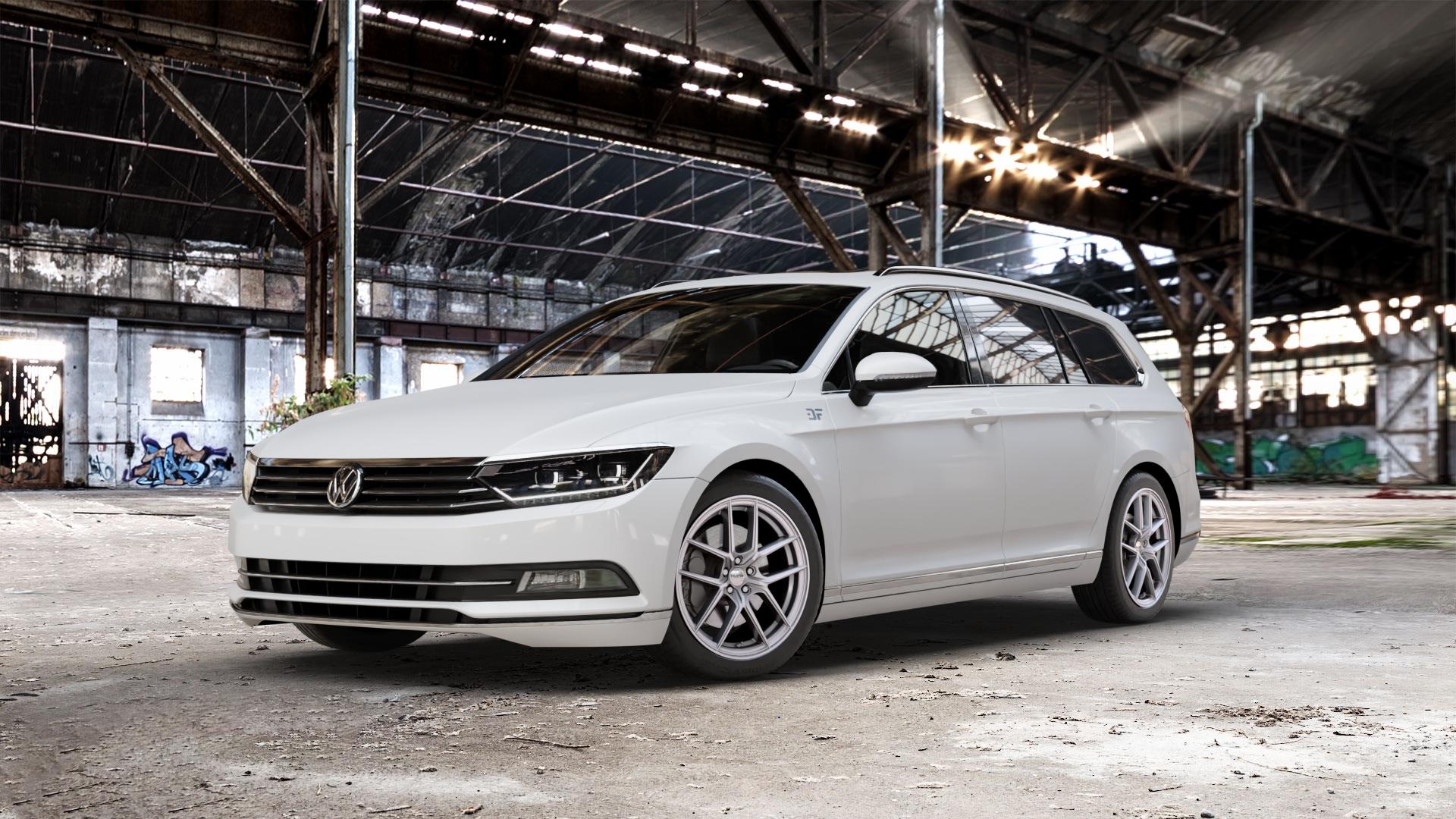 Platin Wheels P 122 silber Felge mit Reifen in 18Zoll Winterfelge Alufelge auf weissem Volkswagen (VW) Passat 3C/B8 Limousine Variant ⬇️ mit 15mm Tieferlegung ⬇️ Old Industrial Hall_max_5300mm_2024 Frontansicht_1