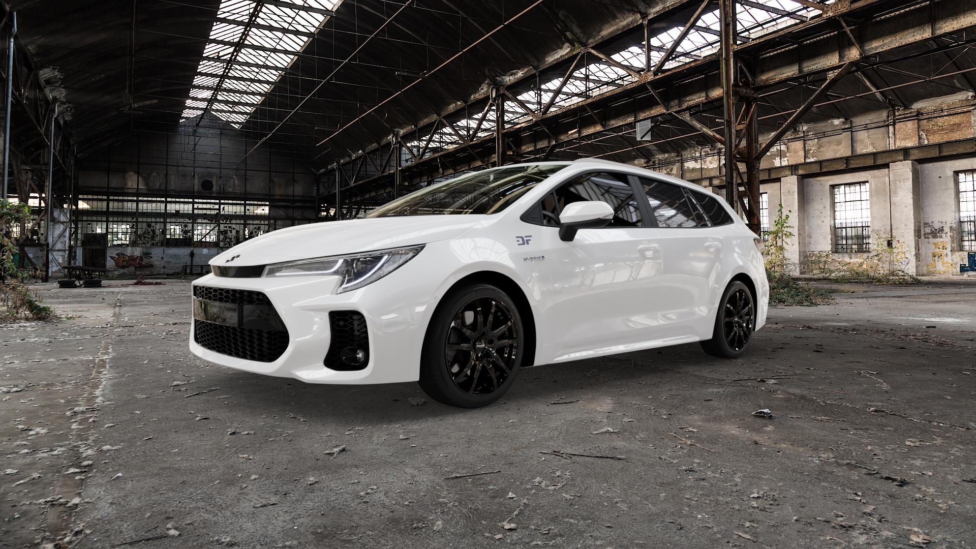Platin Wheels P 124 black glossy Felge mit Reifen schwarz in 17Zoll Winterfelge Alufelge auf weissem Suzuki Swace Typ ZE1HE(S)(EU,M) ⬇️ mit 15mm Tieferlegung ⬇️ Old Industrial Hall_max5000mm_2022 Frontansicht_1