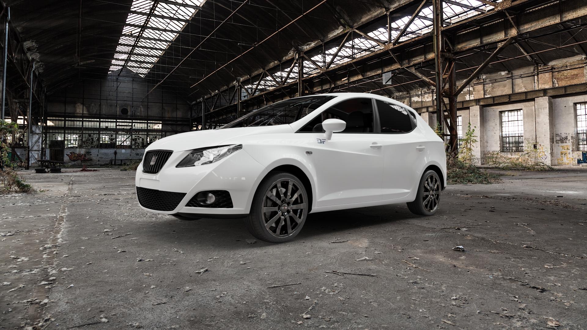 Platin Wheels P 58 grey Felge mit Reifen grau in 17Zoll Winterfelge Alufelge auf weissem Seat Ibiza IV Typ 6J ST Facelift ⬇️ mit 15mm Tieferlegung ⬇️ Old Industrial Hall_max5000mm_2022 Frontansicht_1
