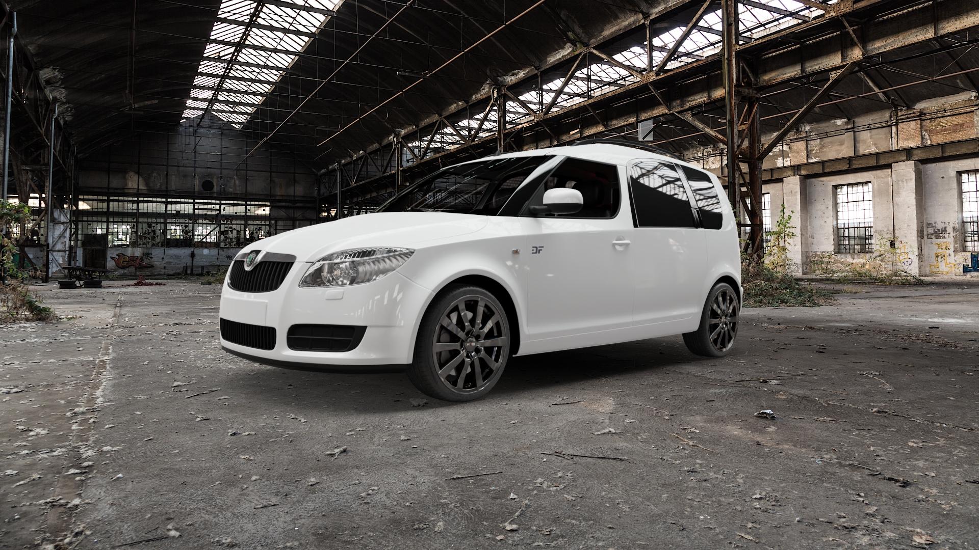 Platin Wheels P 58 grey Felge mit Reifen grau in 17Zoll Winterfelge Alufelge auf weissem Skoda Roomster Typ 5J 1,2l 47kW (64 PS) 1,4l TDI 51kW (69 59kW (80 1,6l 16V 77kW (105 1,9l ⬇️ mit 15mm Tieferlegung ⬇️ Old Industrial Hall_max5000mm_2022 Frontansicht_1
