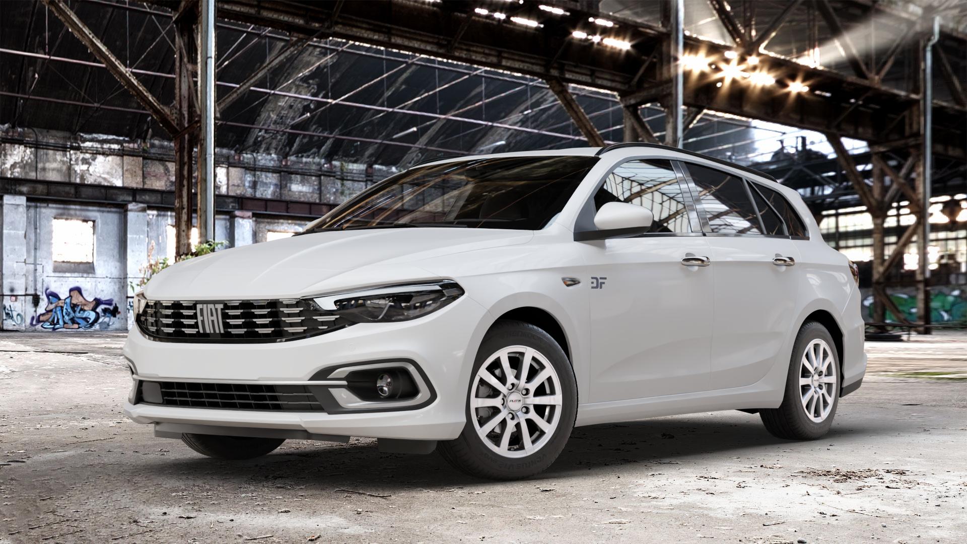 Platin Wheels P 58 silber Felge mit Reifen in 15Zoll Winterfelge Alufelge auf weissem Fiat Tipo II Kombi Typ 356 Facelift ⬇️ mit 15mm Tieferlegung ⬇️ Old Industrial Hall_max_4400mm_2024 Frontansicht_1