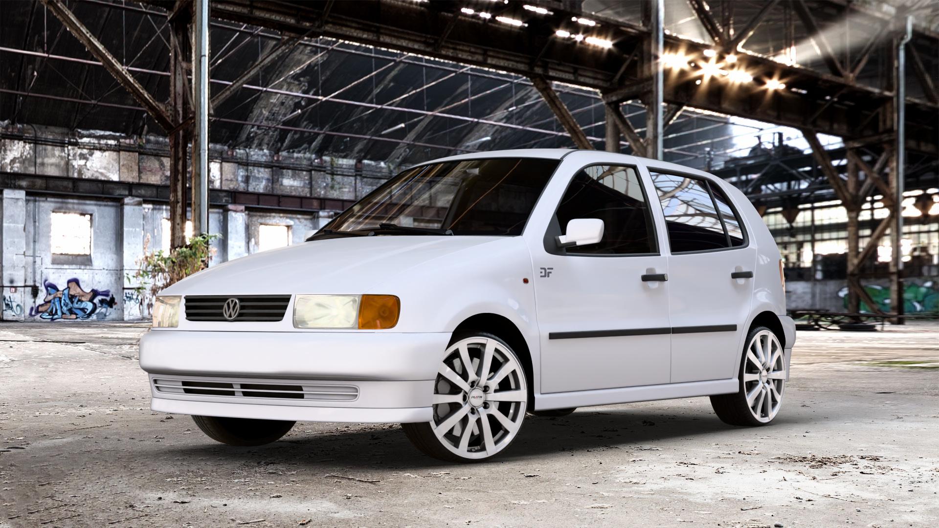 Platin Wheels P 58 silber Felge mit Reifen in 17Zoll Winterfelge Alufelge auf weissem Volkswagen (VW) Polo III Typ 6N Classic 6N2 Variant 6NF LKW ⬇️ mit 15mm Tieferlegung ⬇️ Old Industrial Hall_max_4400mm_2024 Frontansicht_1