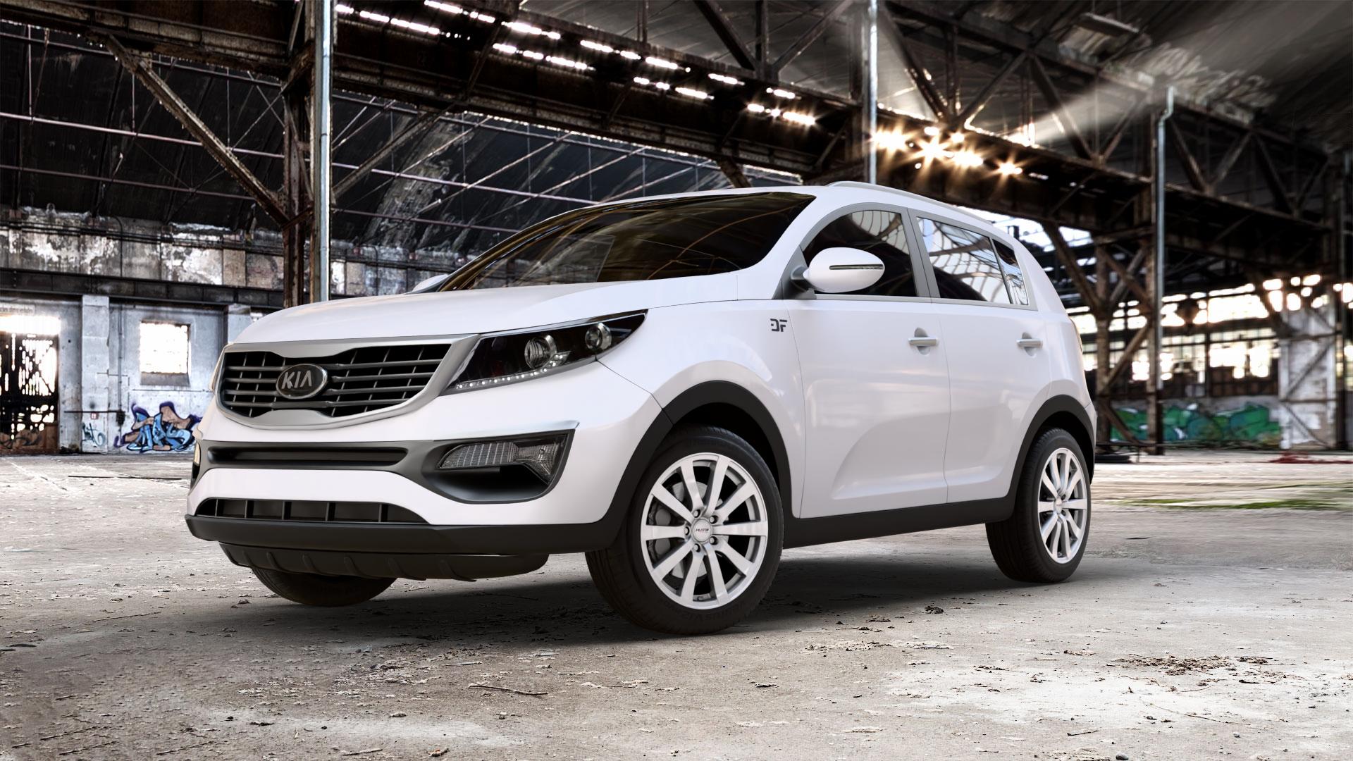 Platin Wheels P 58 silber Felge mit Reifen in 18Zoll Winterfelge Alufelge auf weissem Kia Sportage III Typ SL SLS Facelift ⬇️ mit 15mm Tieferlegung ⬇️ Old Industrial Hall_max_5300mm_2024 Frontansicht_1