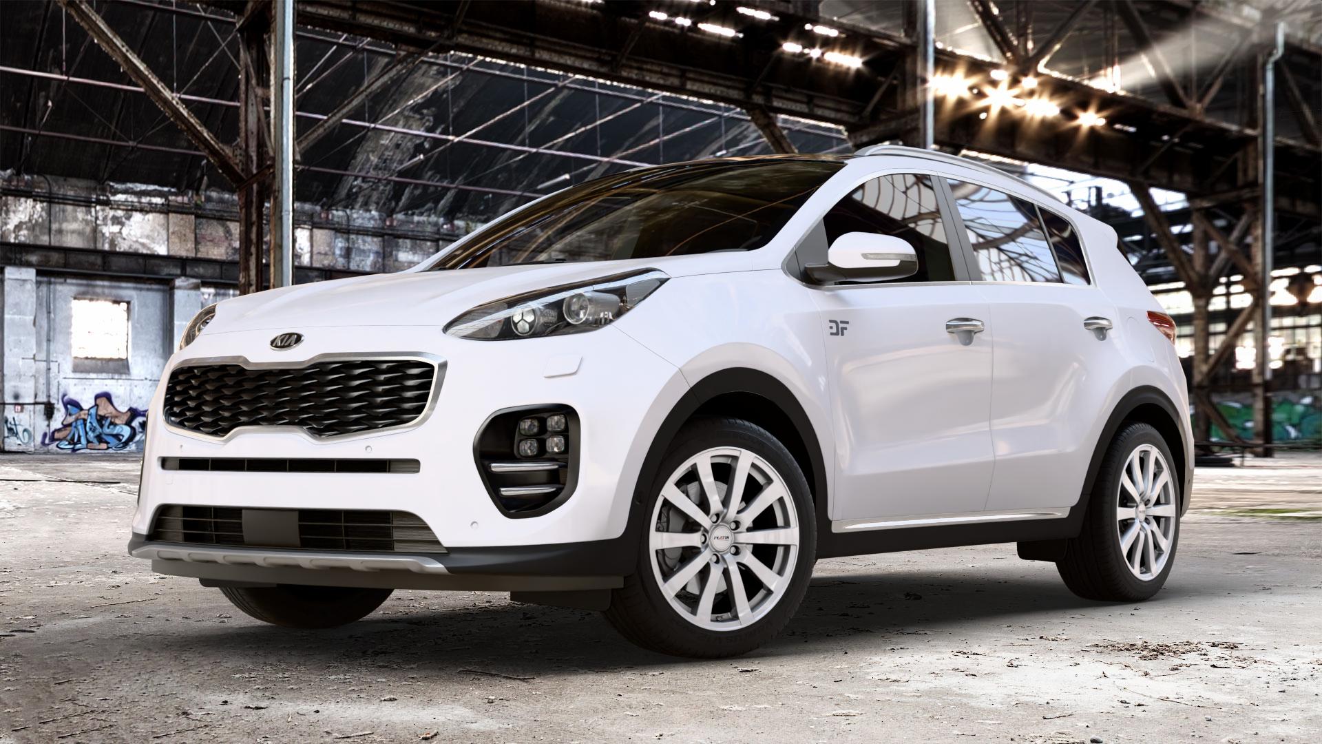 Platin Wheels P 58 silber Felge mit Reifen in 18Zoll Winterfelge Alufelge auf weissem Kia Sportage IV Typ QL QLE ⬇️ mit 15mm Tieferlegung ⬇️ Old Industrial Hall_max_4400mm_2024 Frontansicht_1