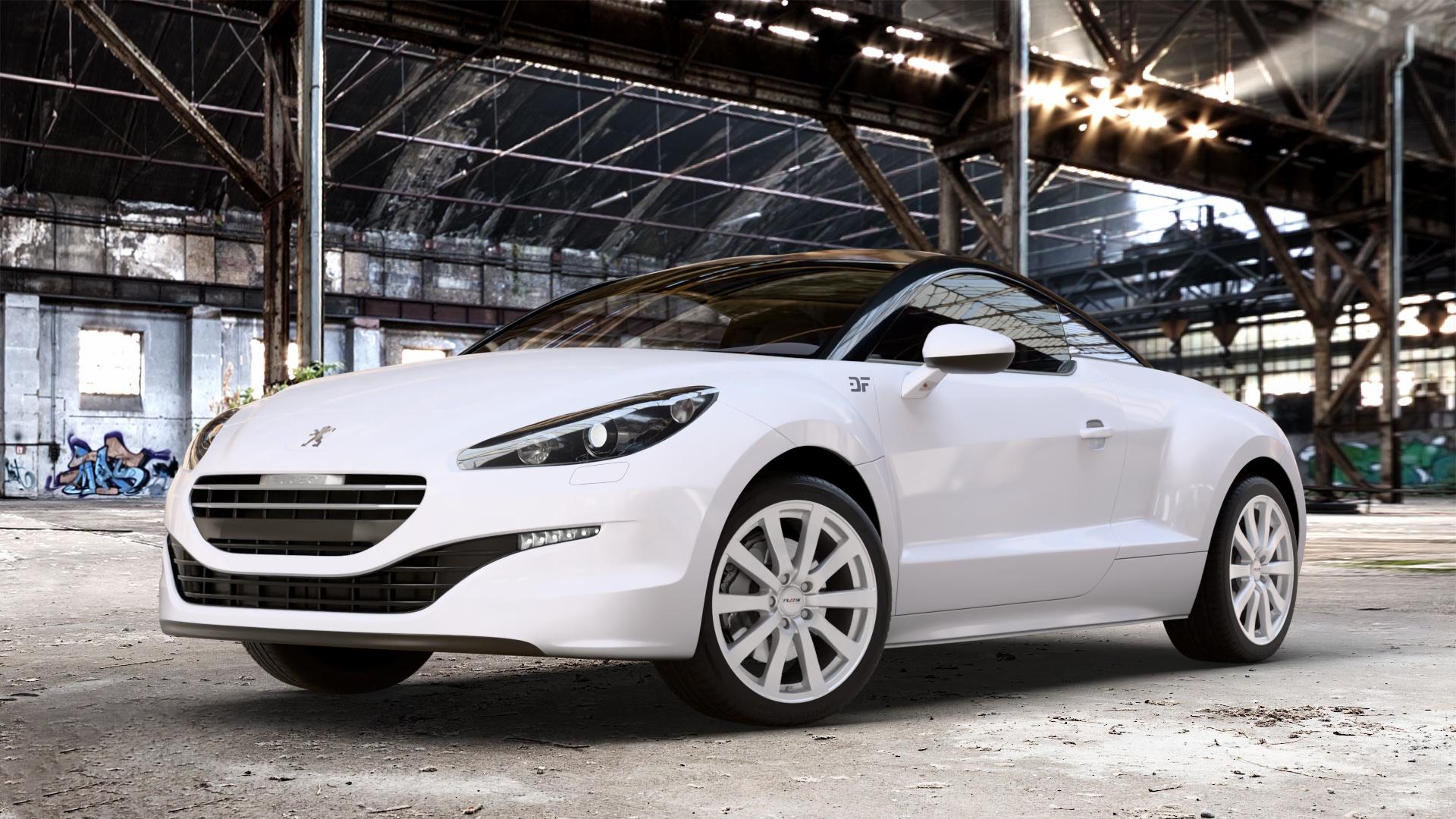 Platin Wheels P 58 silber Felge mit Reifen in 18Zoll Winterfelge Alufelge auf weissem Peugeot RCZ Facelift ⬇️ mit 15mm Tieferlegung ⬇️ Old Industrial Hall_max_4400mm_2024 Frontansicht_1