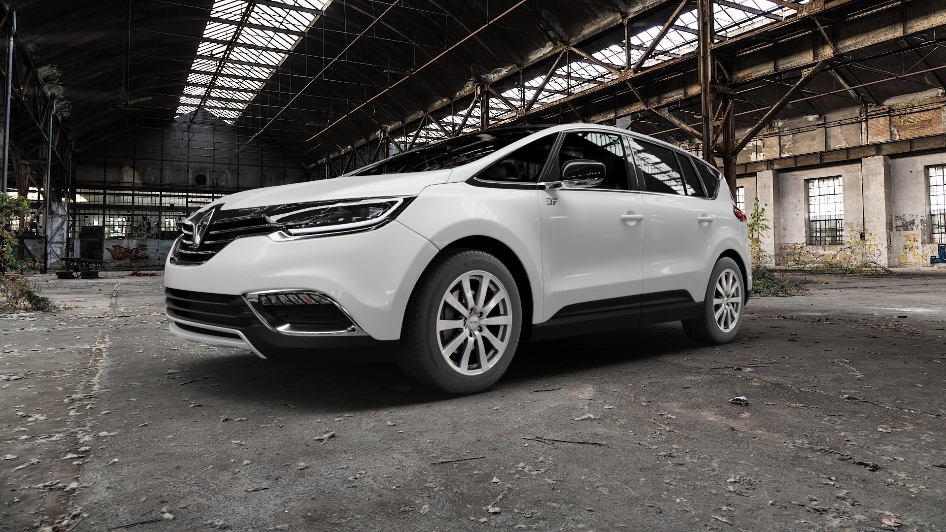 Platin Wheels P 58 silber Felge mit Reifen in 18Zoll Winterfelge Alufelge auf weissem Renault Espace V Typ RFC ⬇️ mit 15mm Tieferlegung ⬇️ Old Industrial Hall_max5000mm_2022 Frontansicht_1
