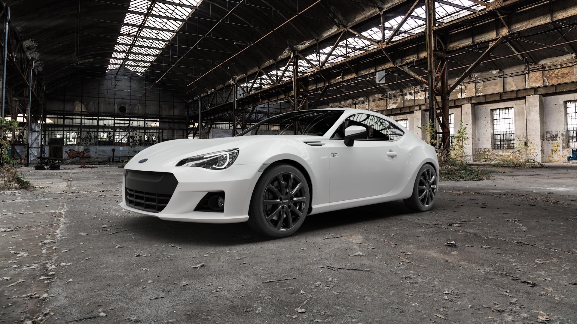 Platin Wheels P 69 black shiny Felge mit Reifen schwarz in 17Zoll Winterfelge Alufelge auf weissem Subaru BRZ Typ ZC Facelift ⬇️ mit 15mm Tieferlegung ⬇️ Old Industrial Hall_max5000mm_2022 Frontansicht_1