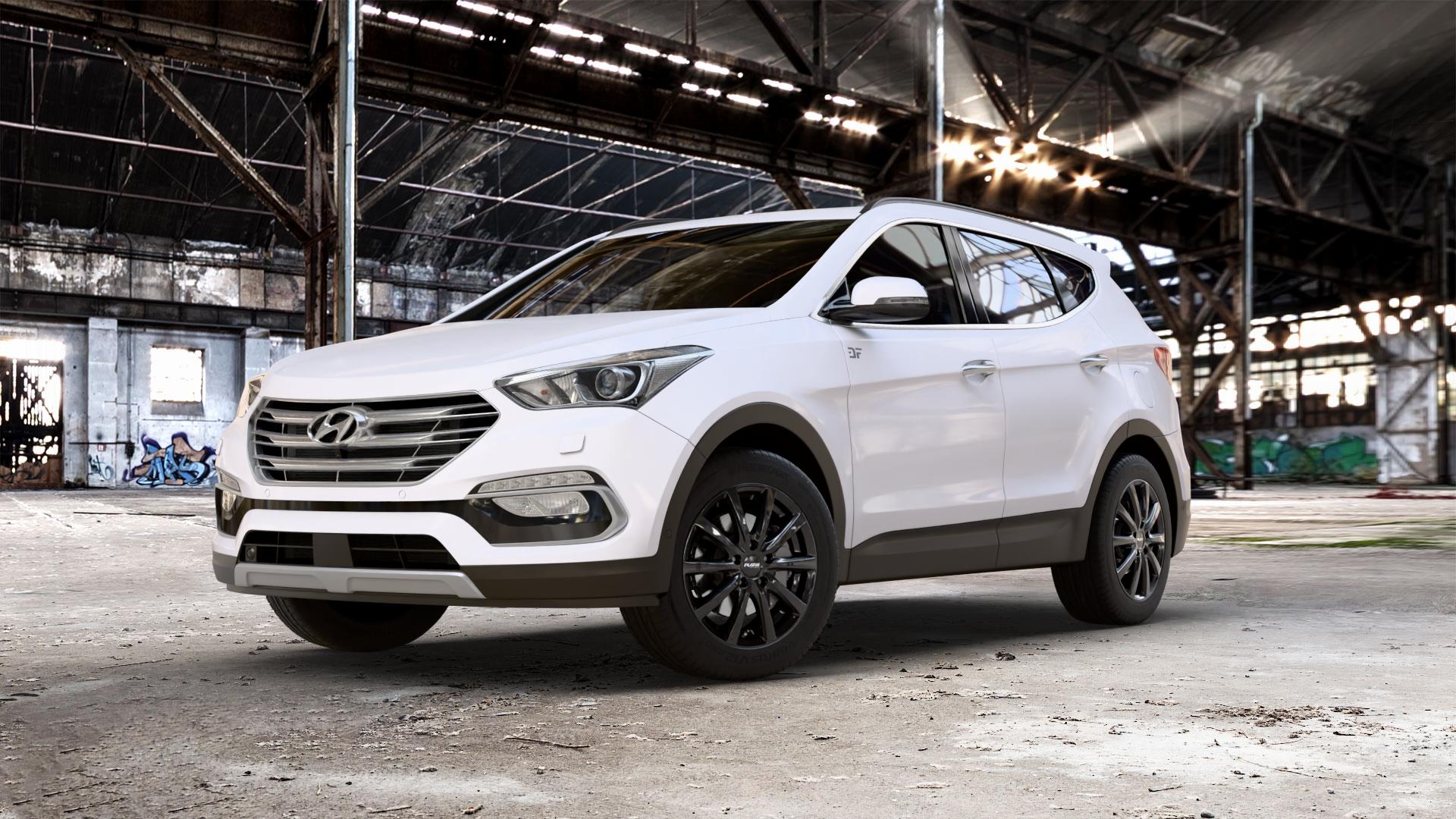 Platin Wheels P 69 black shiny Felge mit Reifen schwarz in 18Zoll Winterfelge Alufelge auf weissem Hyundai Santa Fé III Typ DM Facelift ⬇️ mit 15mm Tieferlegung ⬇️ Old Industrial Hall_max_5300mm_2024 Frontansicht_1