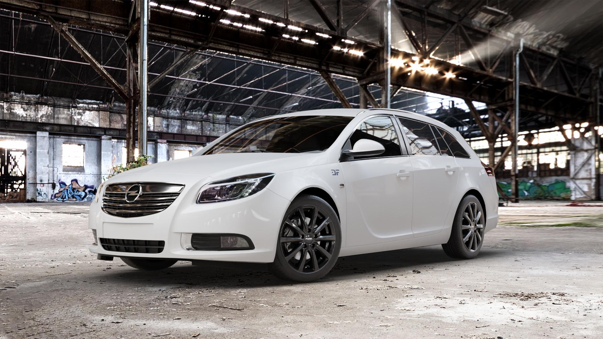 Platin Wheels P 69 black shiny Felge mit Reifen schwarz in 18Zoll Winterfelge Alufelge auf weissem Opel Insignia I Sports Tourer Facelift ⬇️ mit 15mm Tieferlegung ⬇️ Old Industrial Hall_max_5300mm_2024 Frontansicht_1