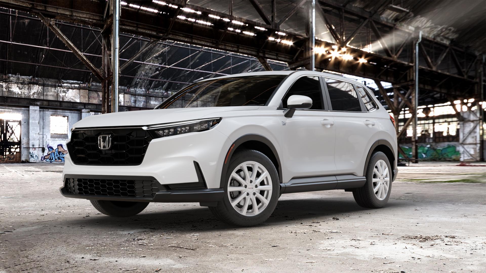 Platin Wheels P 69 polarsilber Felge mit Reifen in 18Zoll Winterfelge Alufelge auf weissem Honda CR-V VI (RS) ⬇️ mit 15mm Tieferlegung ⬇️ Old Industrial Hall_max_5300mm_2024 Frontansicht_1