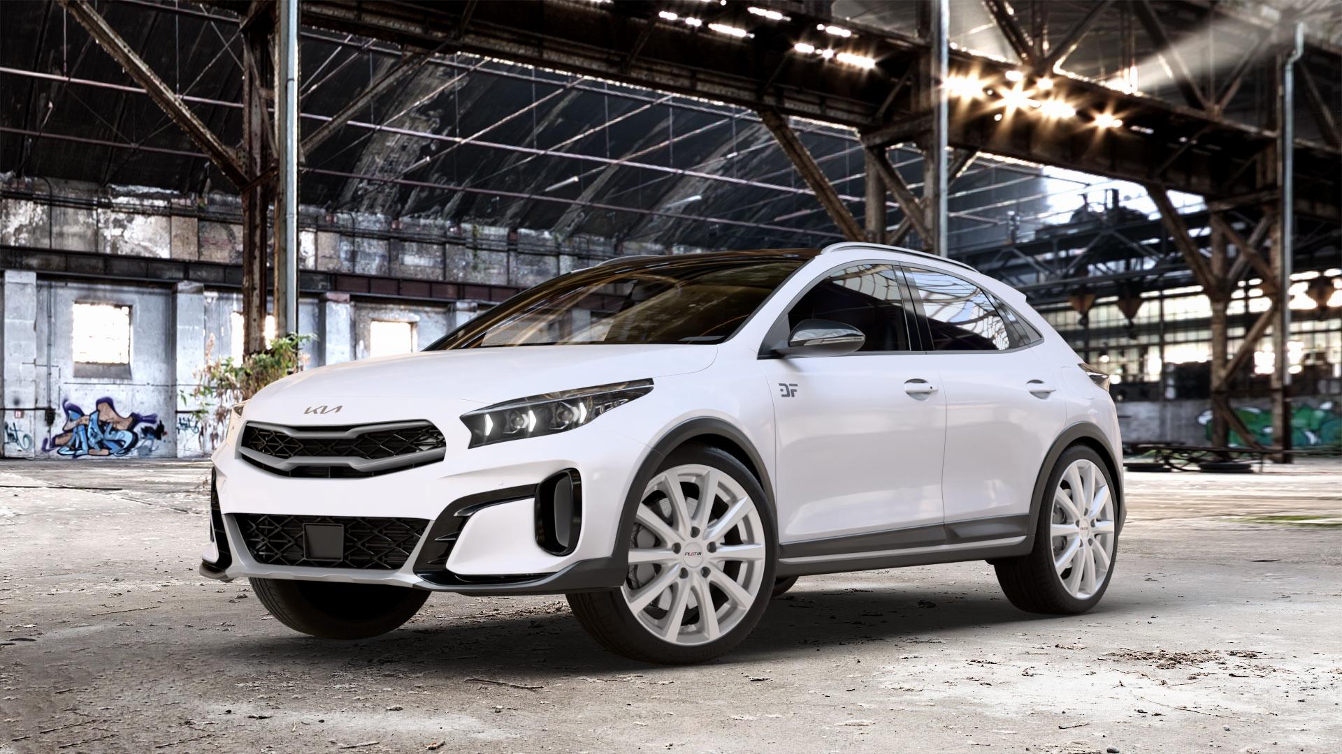 Platin Wheels P 69 polarsilber Felge mit Reifen in 18Zoll Winterfelge Alufelge auf weissem Kia XCeed Typ CD Facelift 1,0l T-GDI 88kW (120 PS) 1,5l 118kW Mild-Hybrid (160 1,6l GDI 77kW Hybrid (105 CRDi 100kW (136 150kW (204 103kW (140 ⬇️ mit 15mm Tieferlegung ⬇️ Old Industrial Hall_max_4400mm_2024 Frontansicht_1